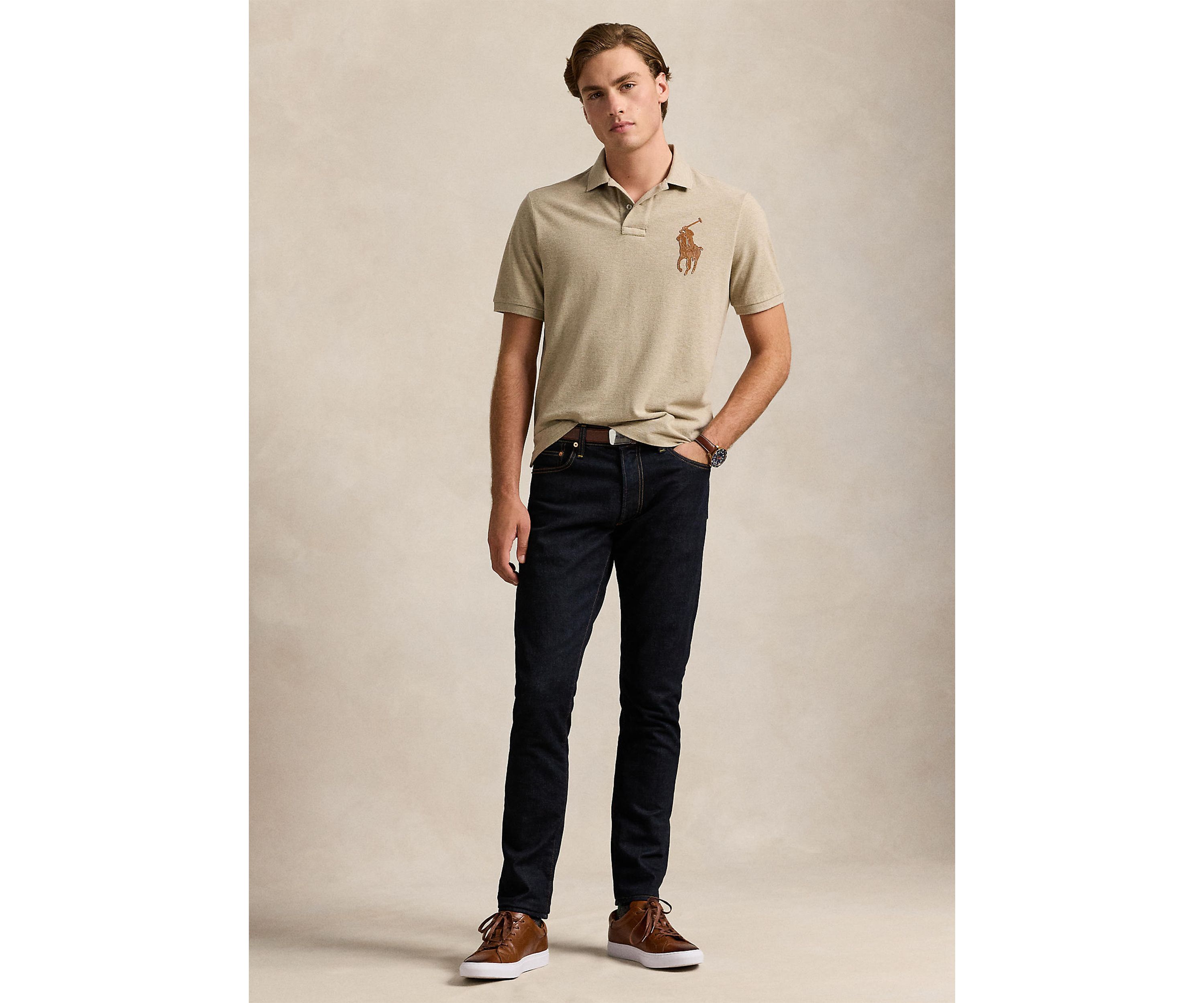 Classic Fit Leather Pony Mesh Polo Shirt