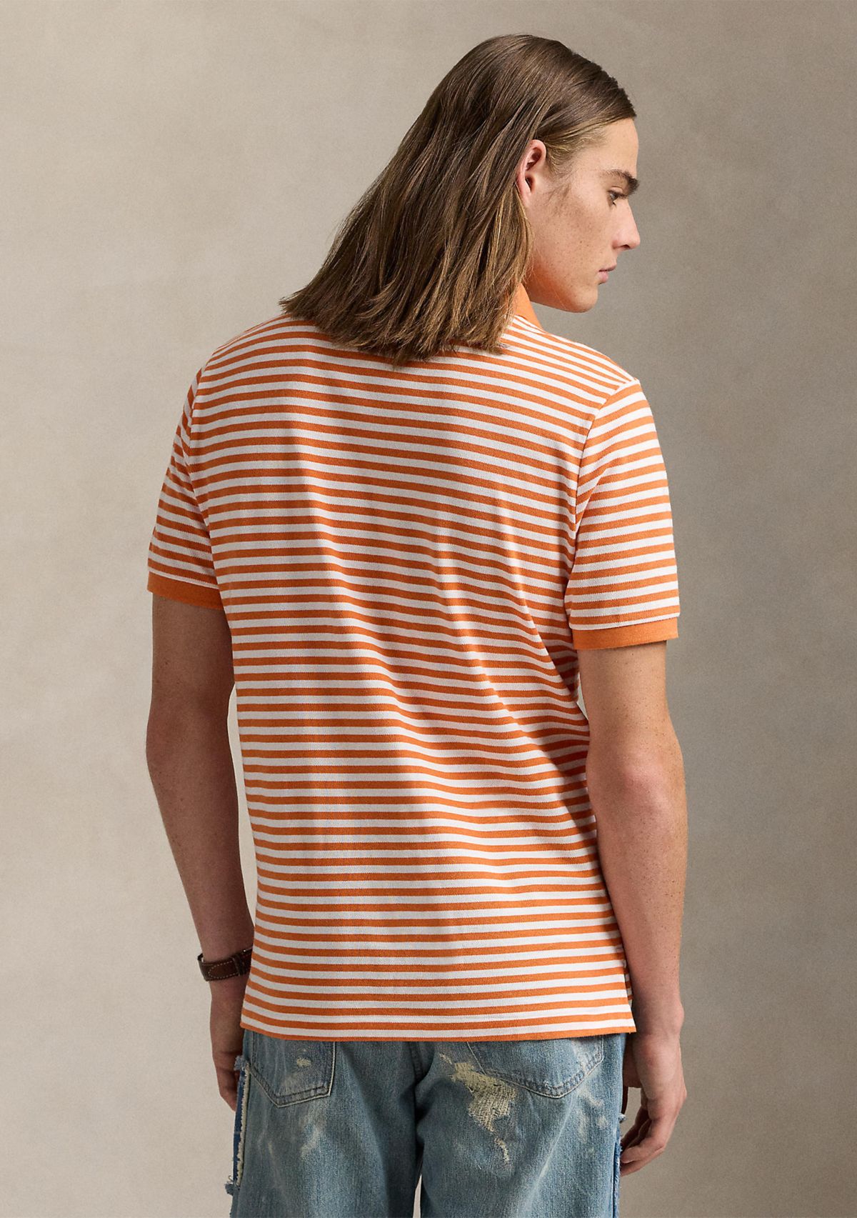 Classic Fit Striped Mesh Polo Shirt