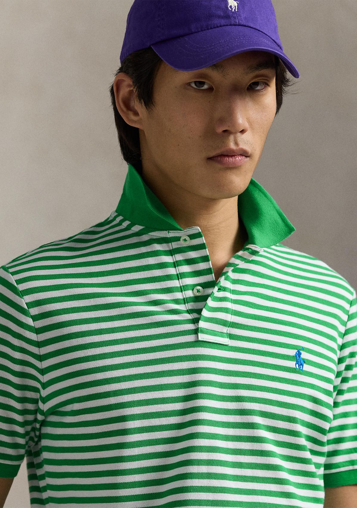 Classic Fit Striped Mesh Polo Shirt