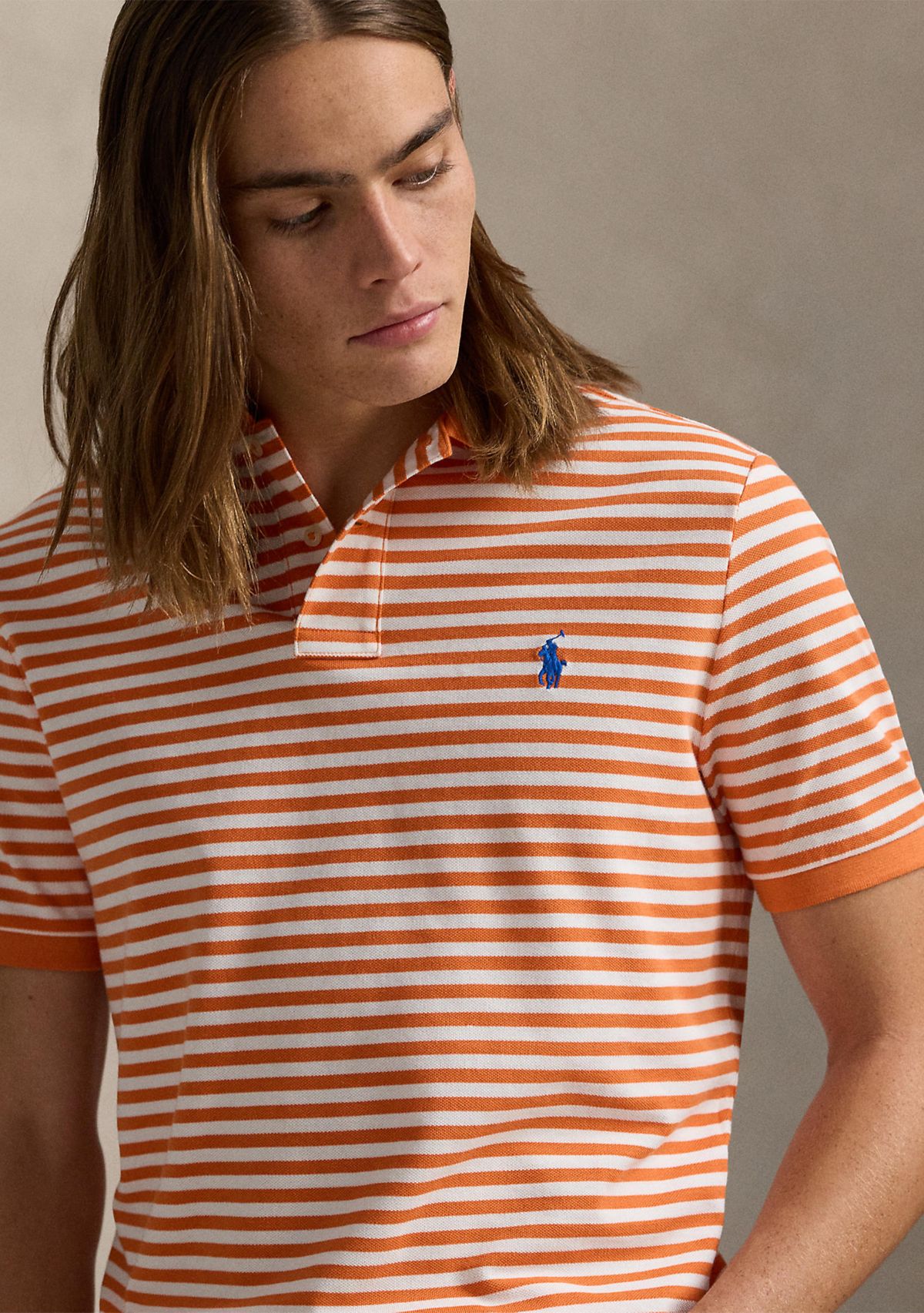 Classic Fit Striped Mesh Polo Shirt