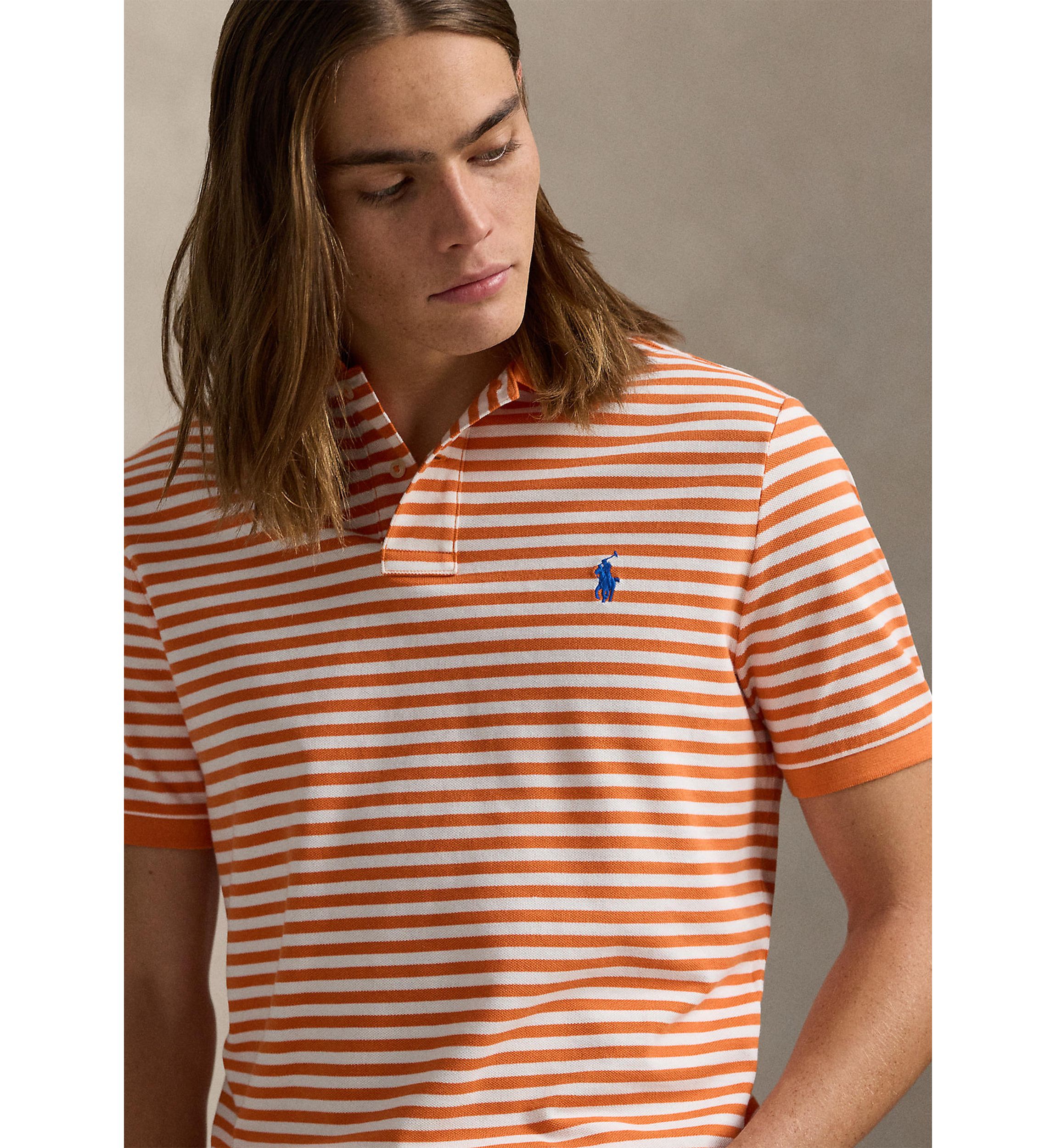 Classic Fit Striped Mesh Polo Shirt