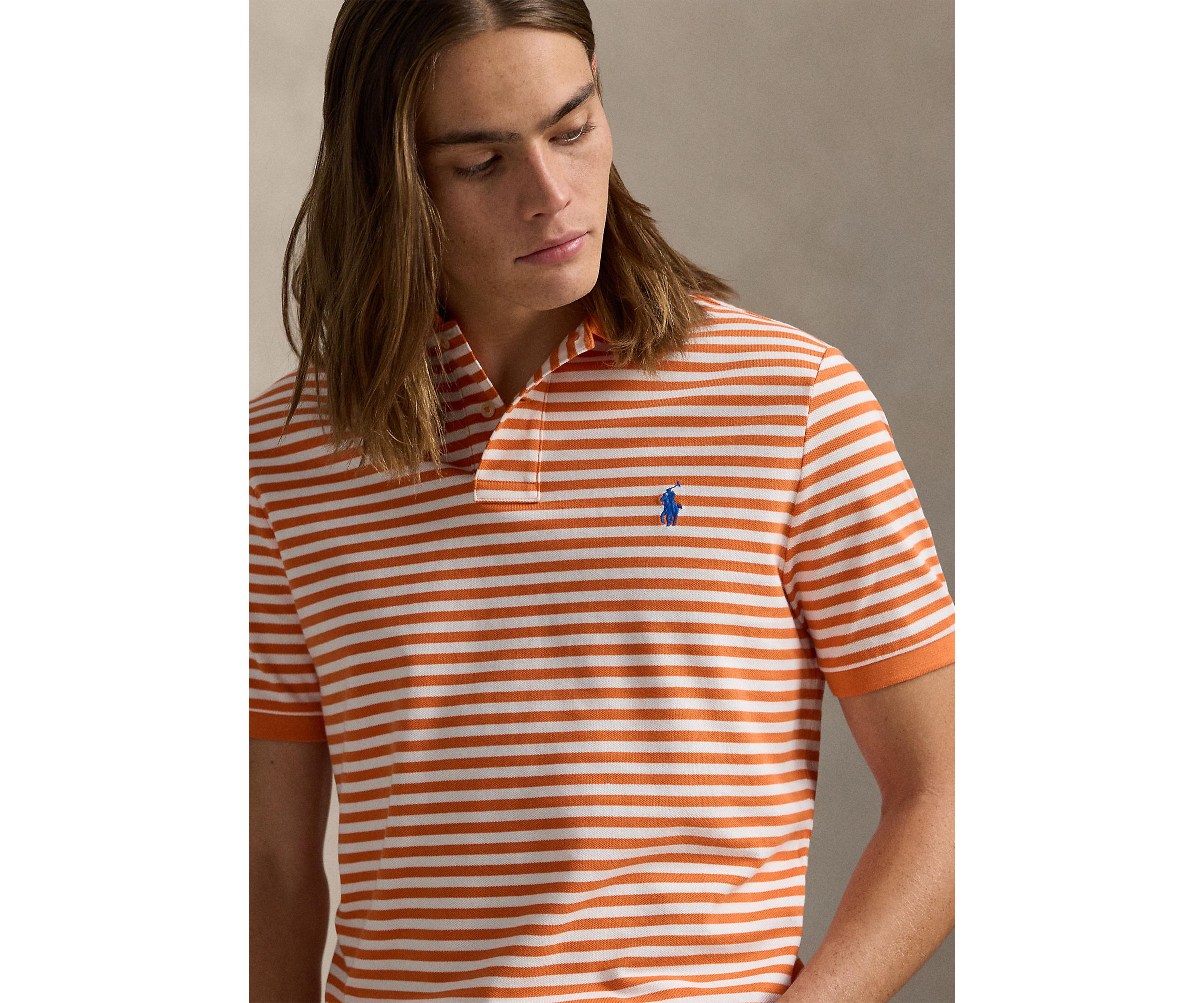 Classic Fit Striped Mesh Polo Shirt