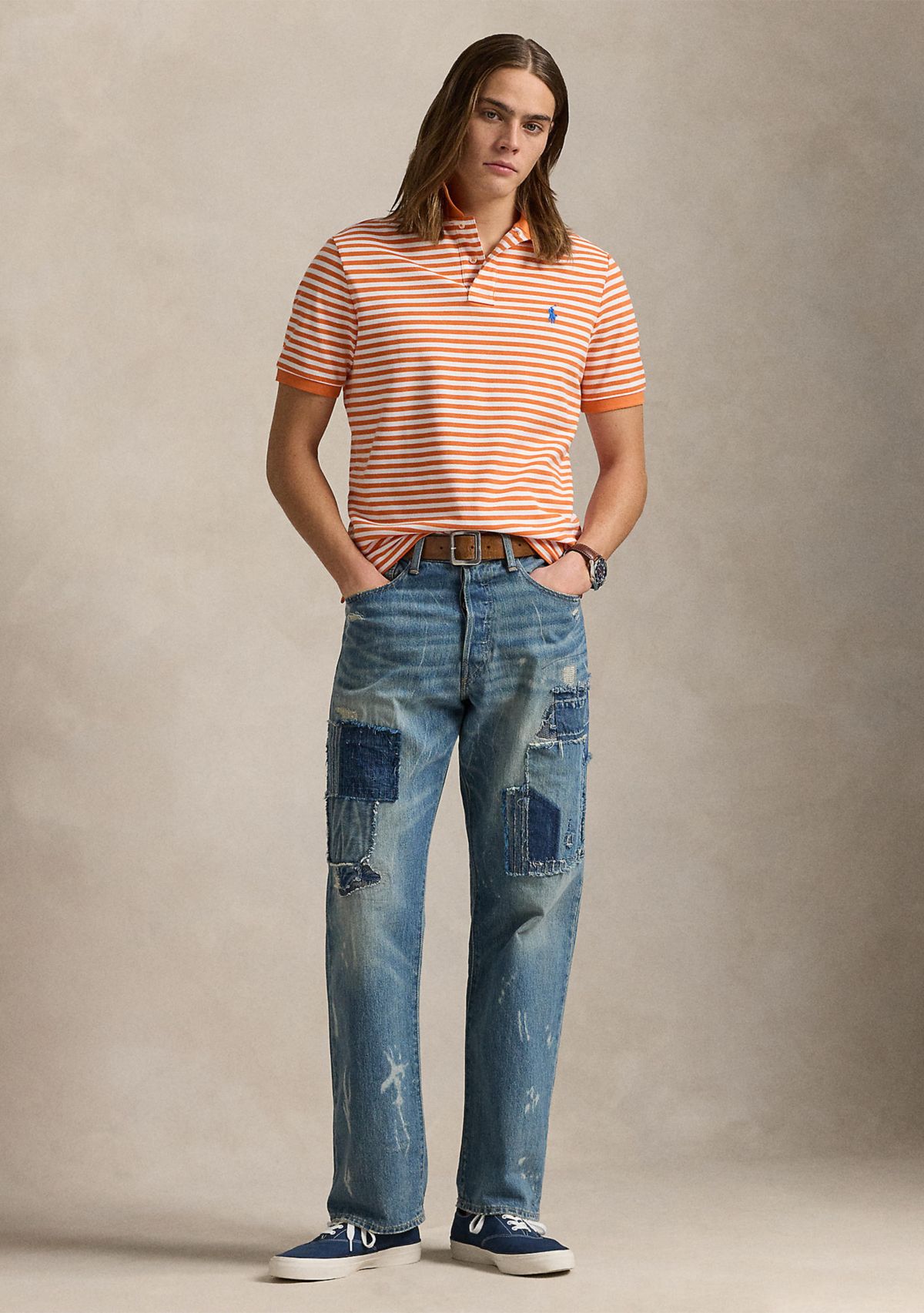 Classic Fit Striped Mesh Polo Shirt