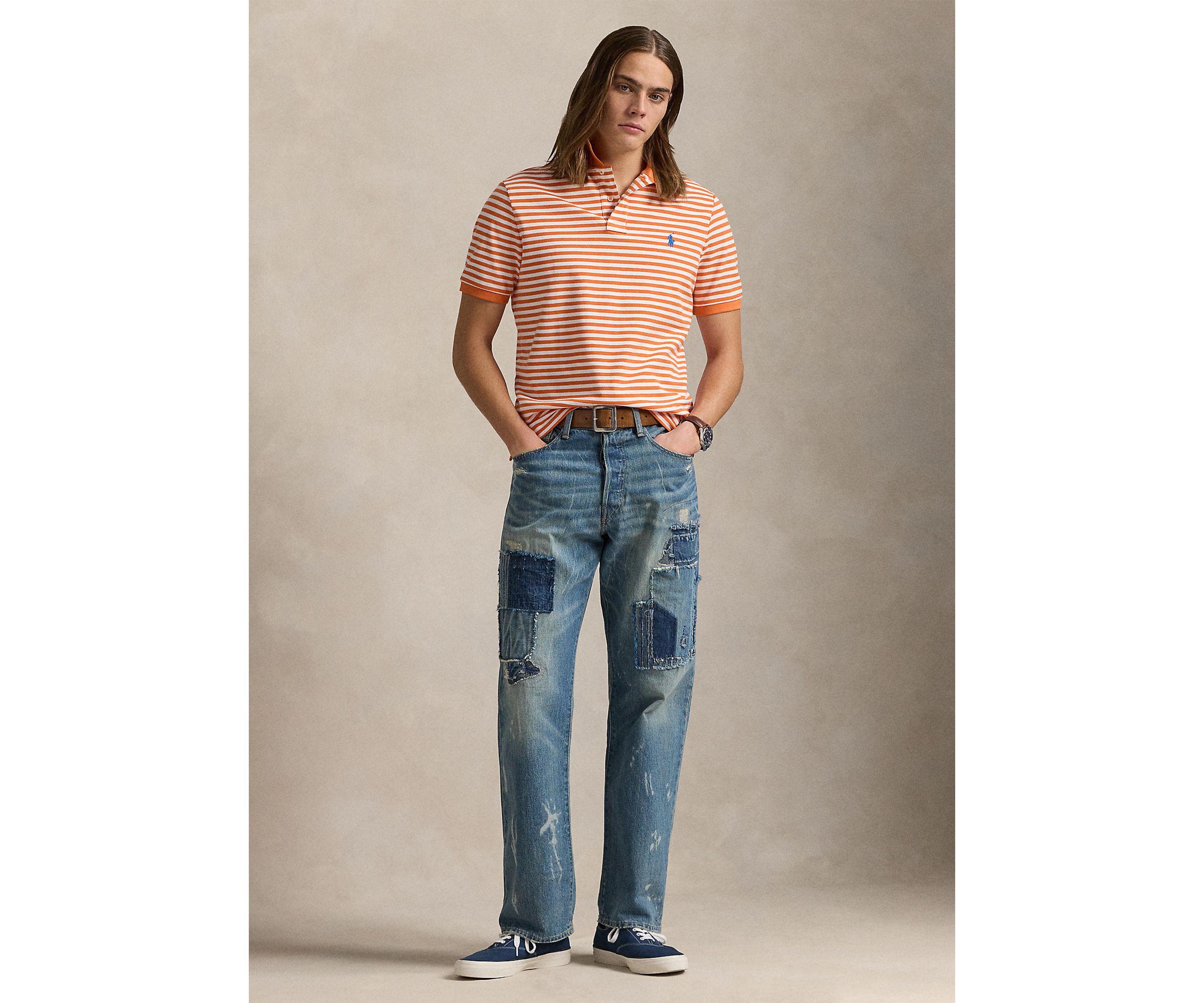 Classic Fit Striped Mesh Polo Shirt