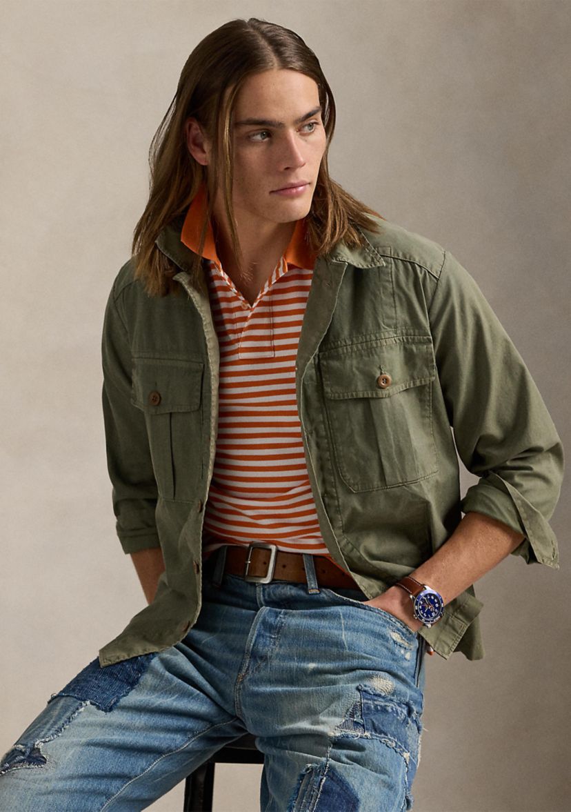 Classic Fit Striped Mesh Polo Shirt