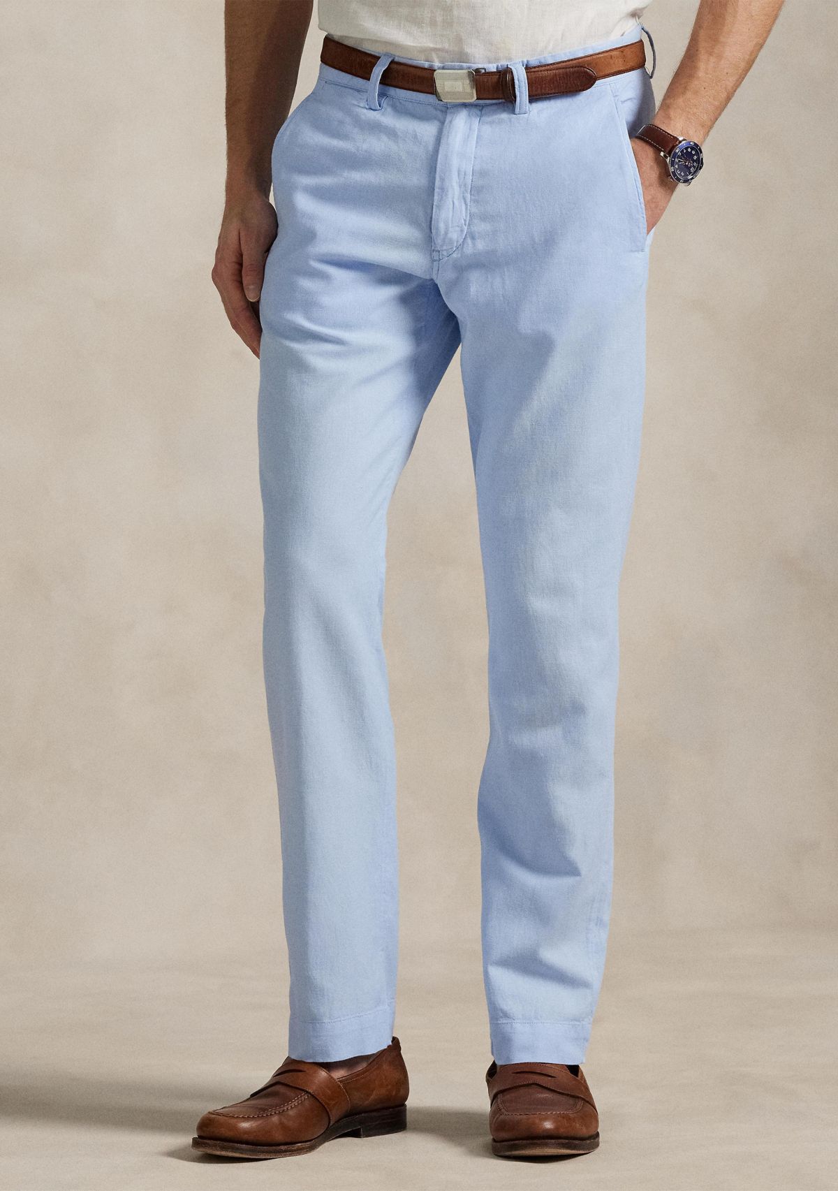 Straight Fit Linen-Cotton Pants