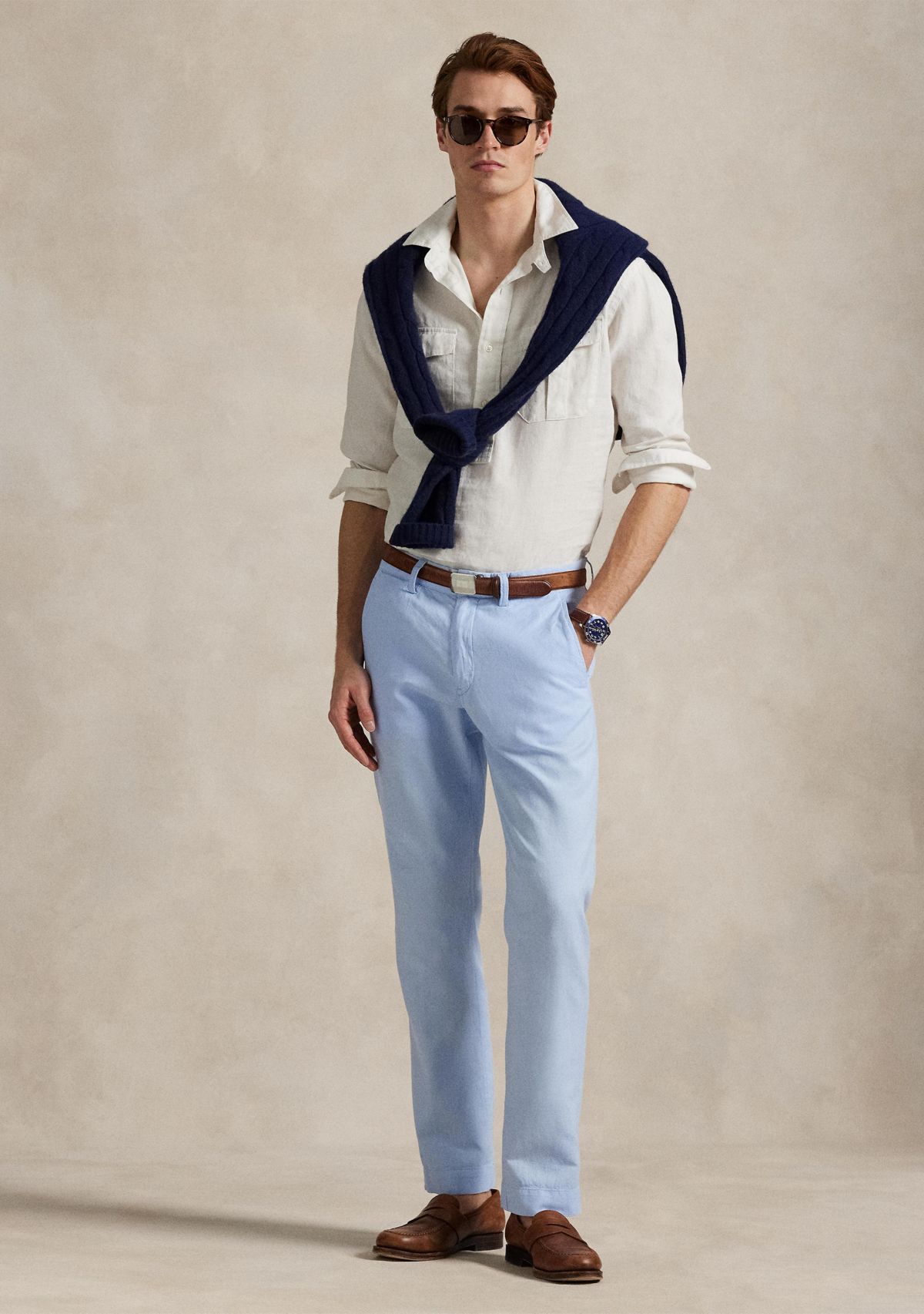 Straight Fit Linen-Cotton Pants