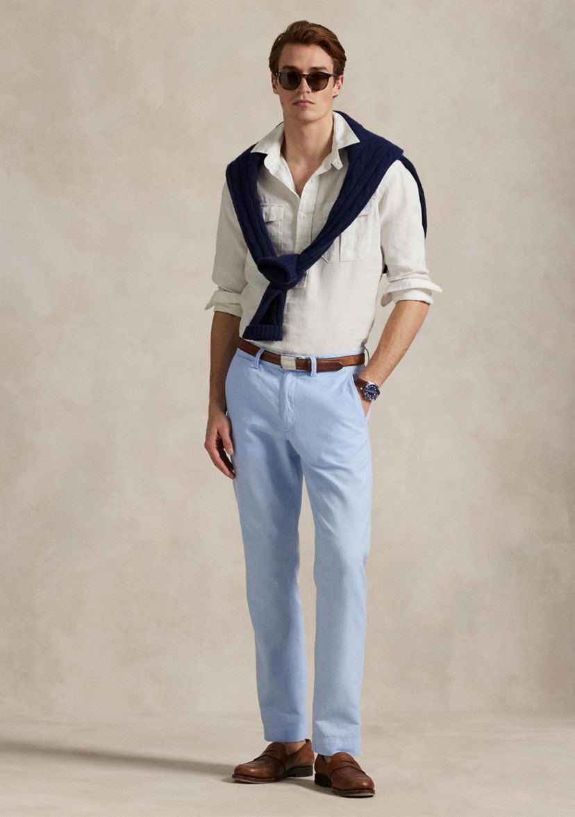 Straight Fit Linen-Cotton Pants