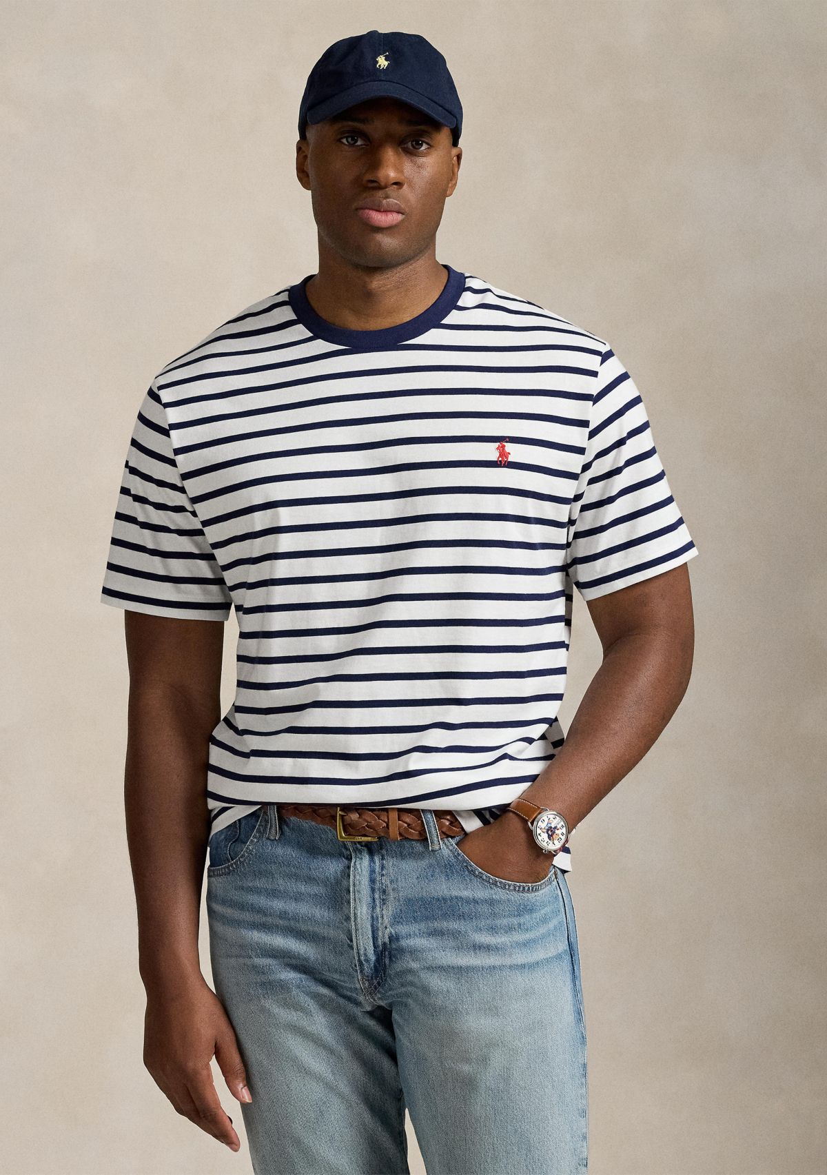 Big & Tall Striped Jersey Crew Neck T-Shirt