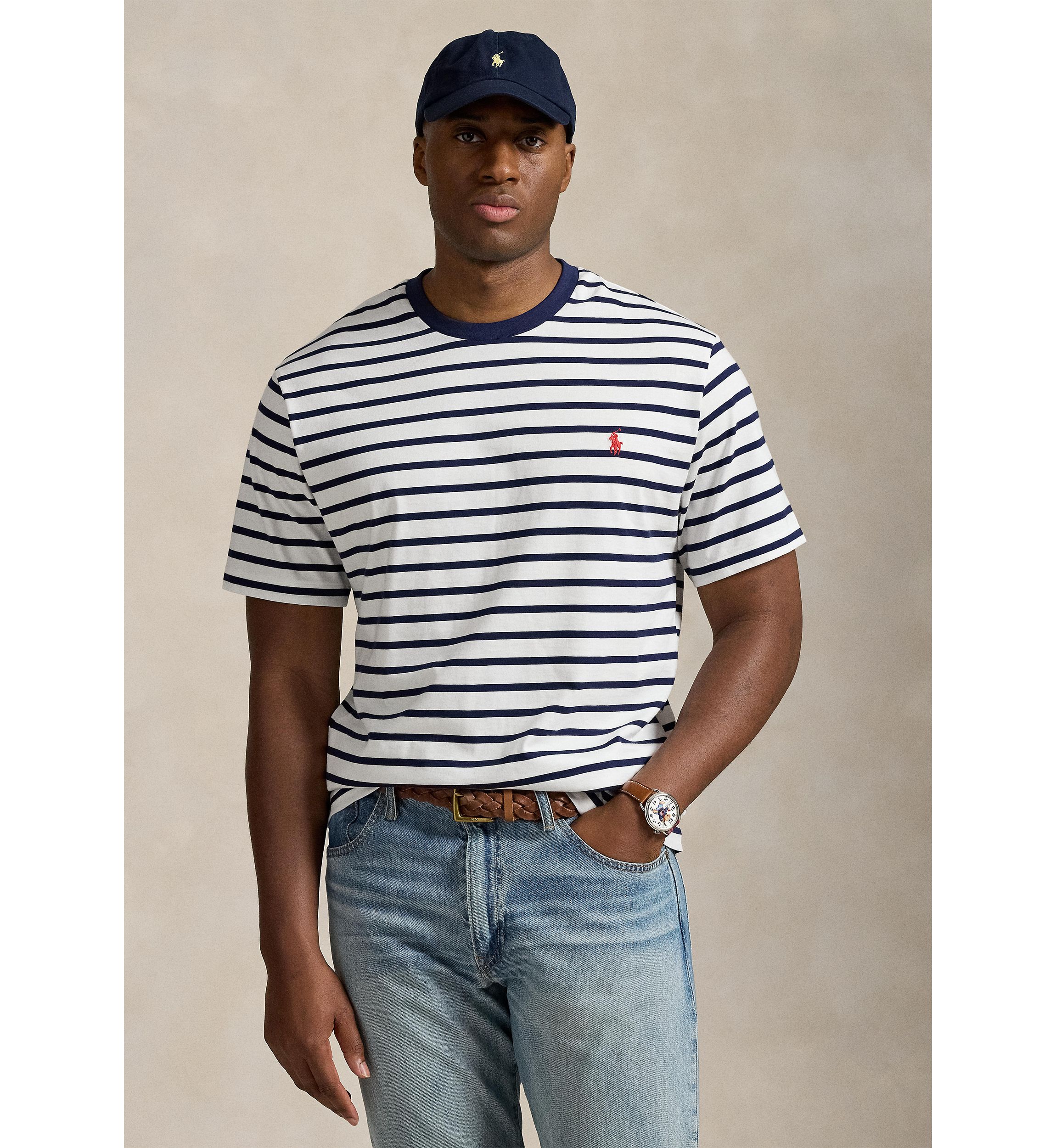 Big & Tall Striped Jersey Crew Neck T-Shirt