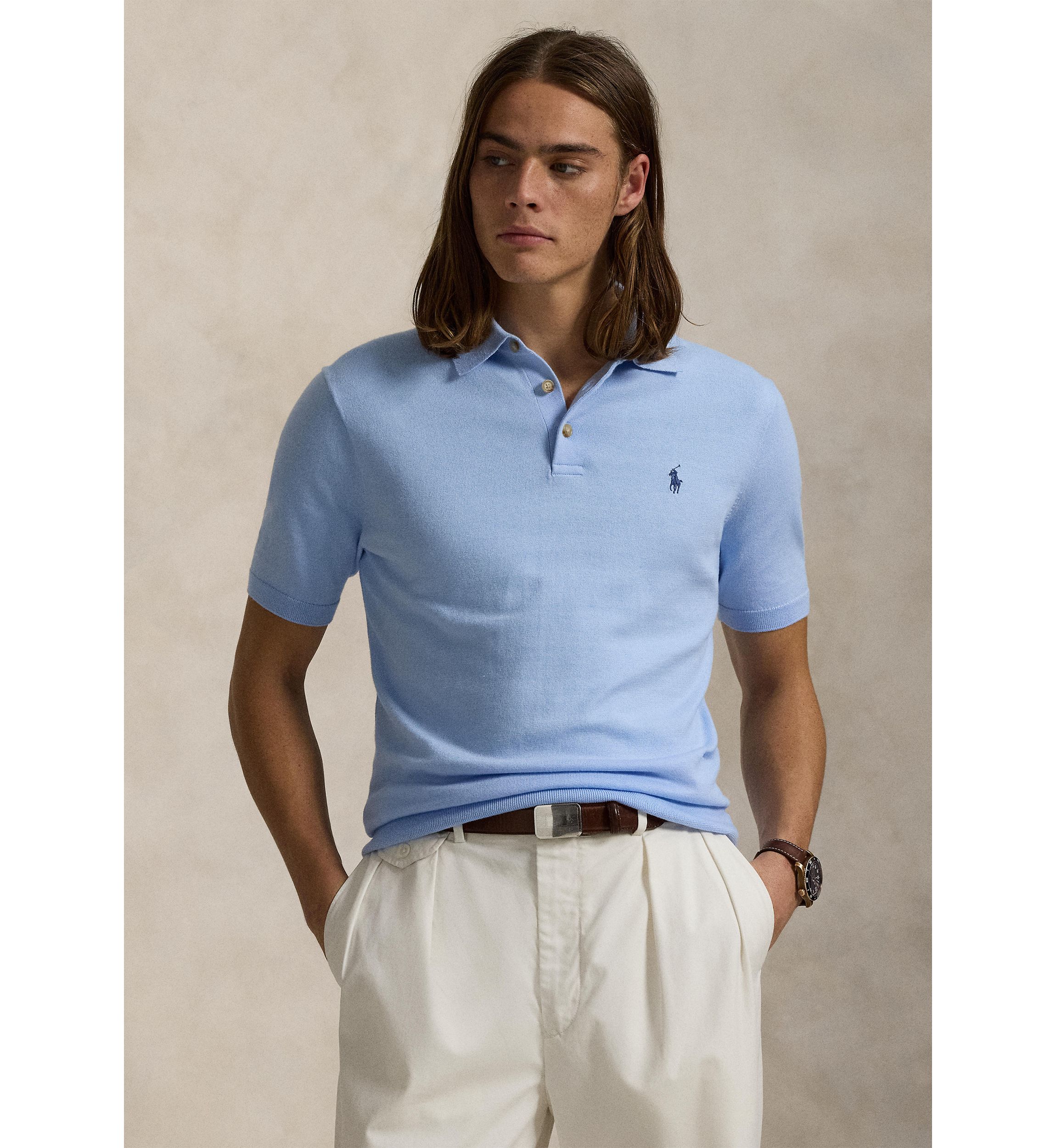  Cotton Polo-Collar Sweater
