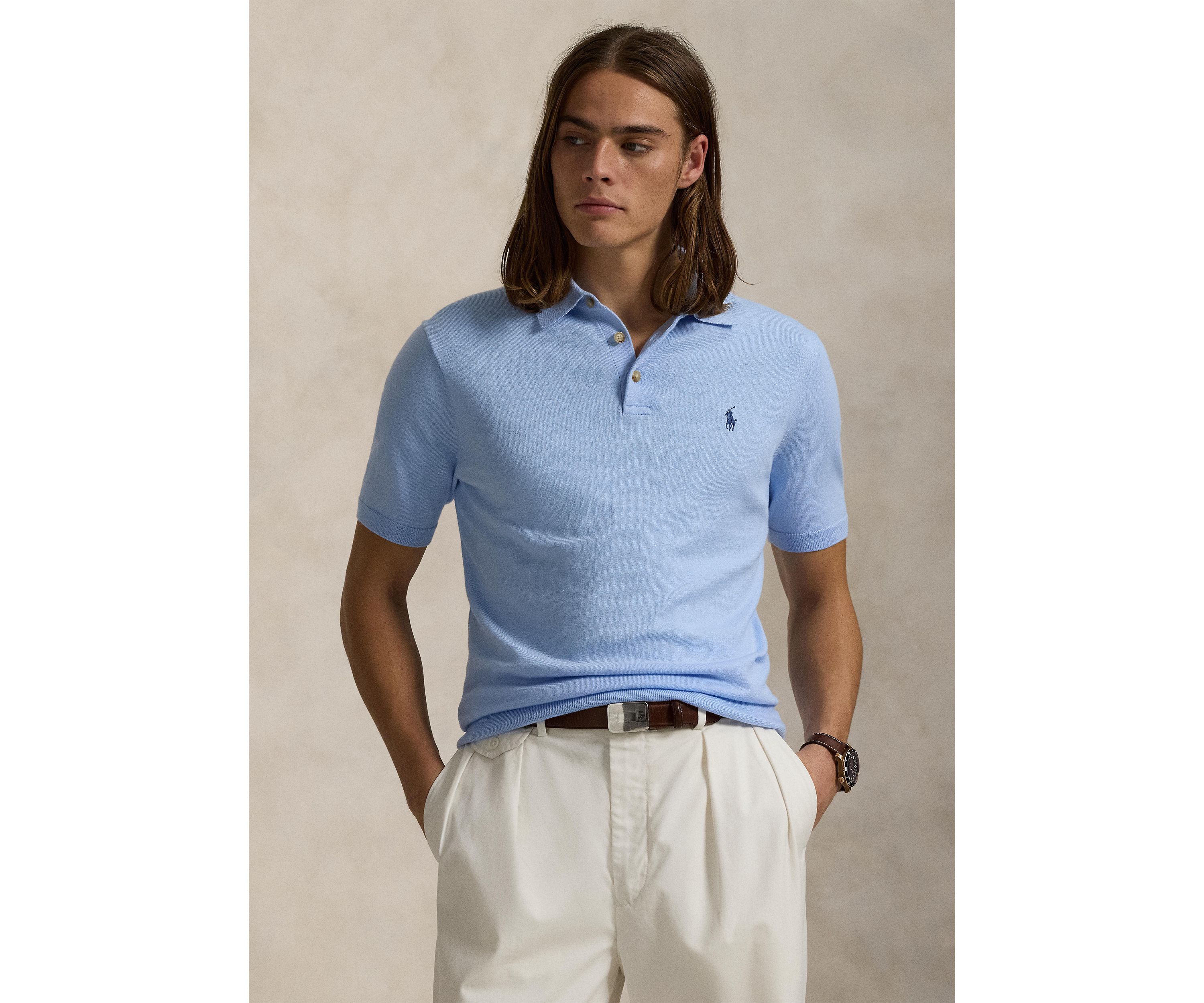  Cotton Polo-Collar Sweater