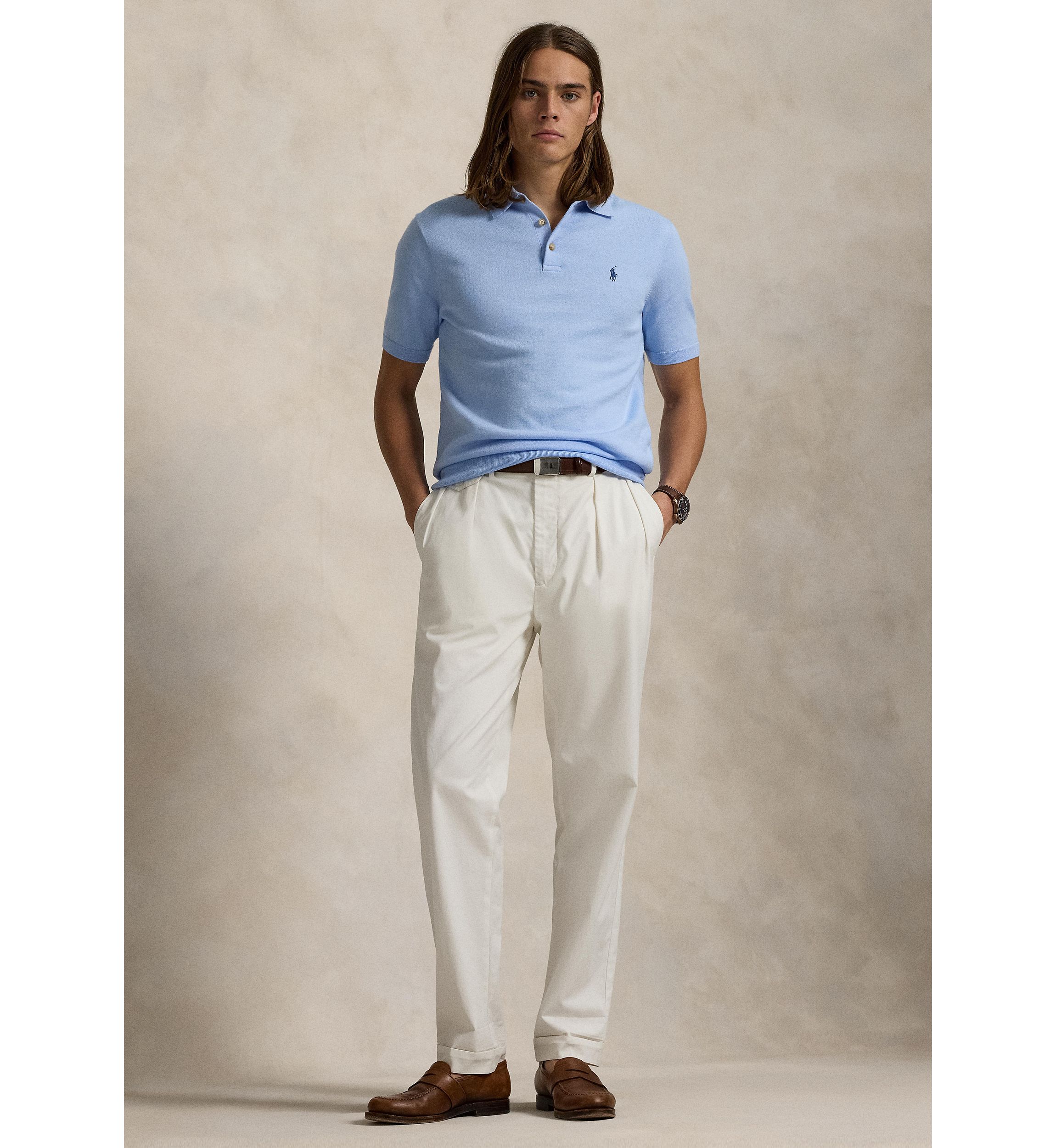  Cotton Polo-Collar Sweater