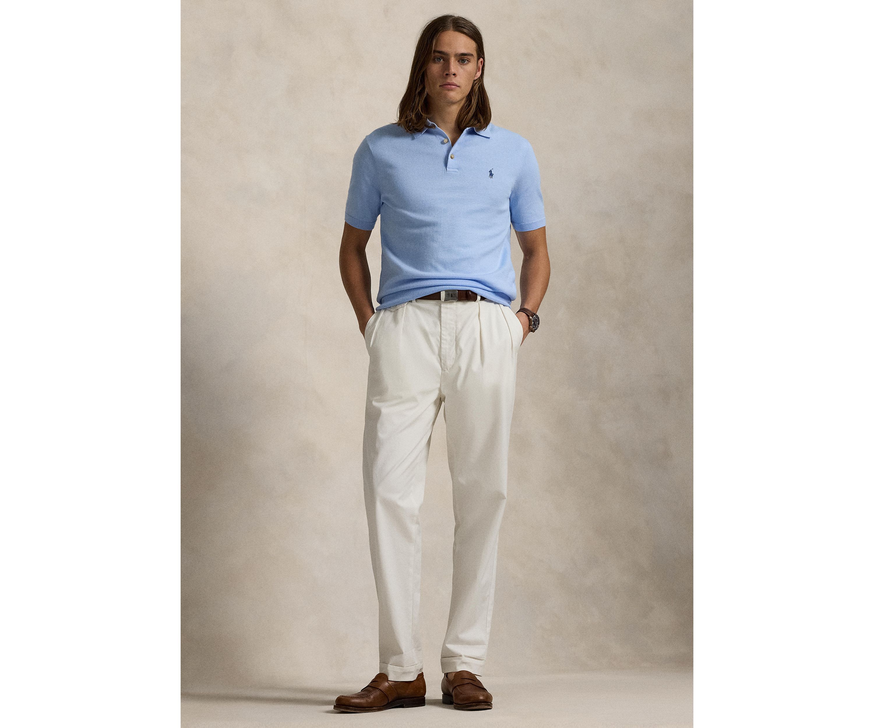  Cotton Polo-Collar Sweater