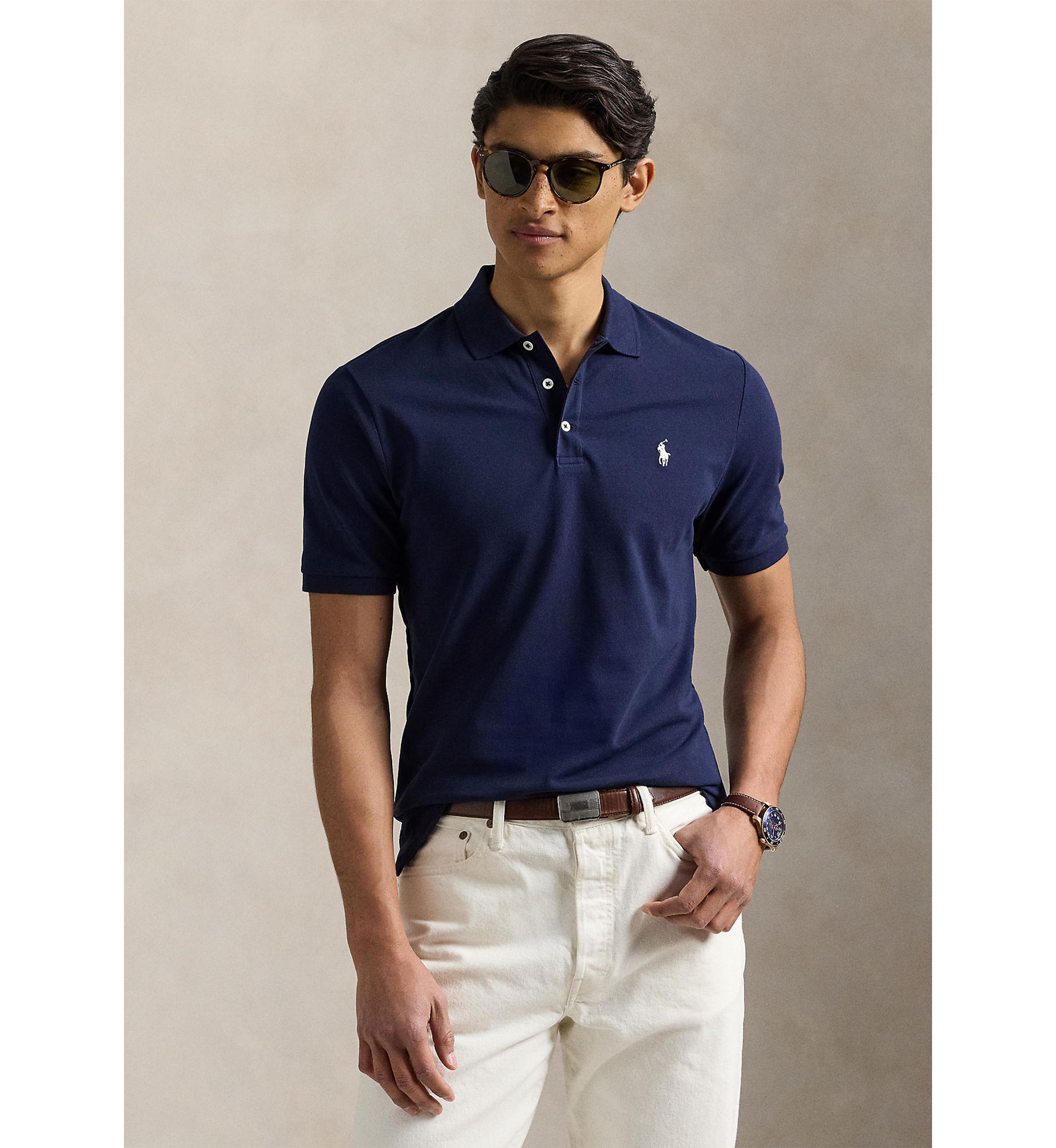 Classic Fit Stretch Mesh Polo Shirt 