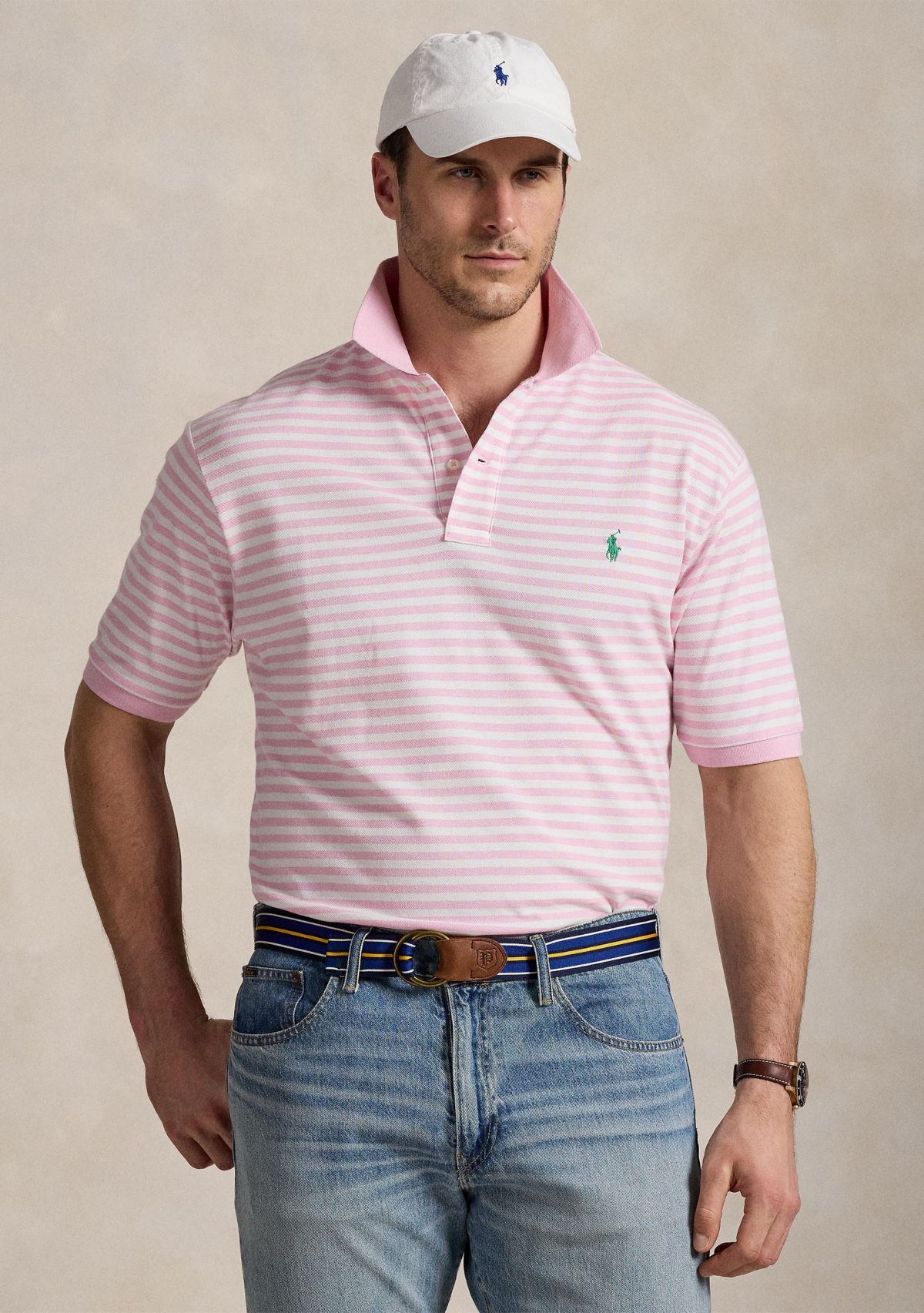 Big & Tall Striped Mesh Polo Shirt