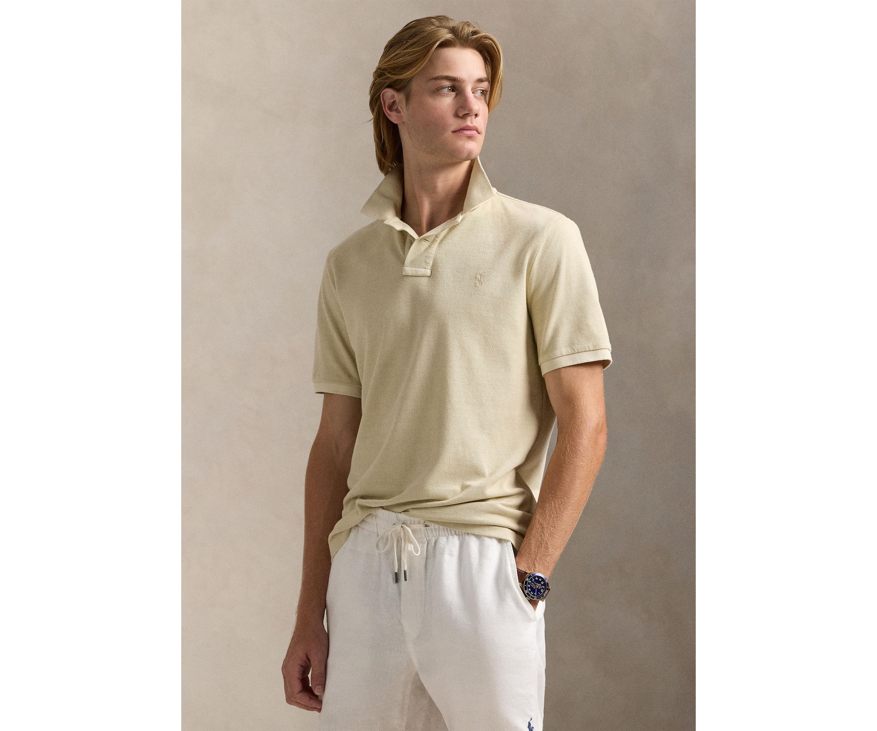 Classic Fit Mineral-Dyed Mesh Polo Shirt