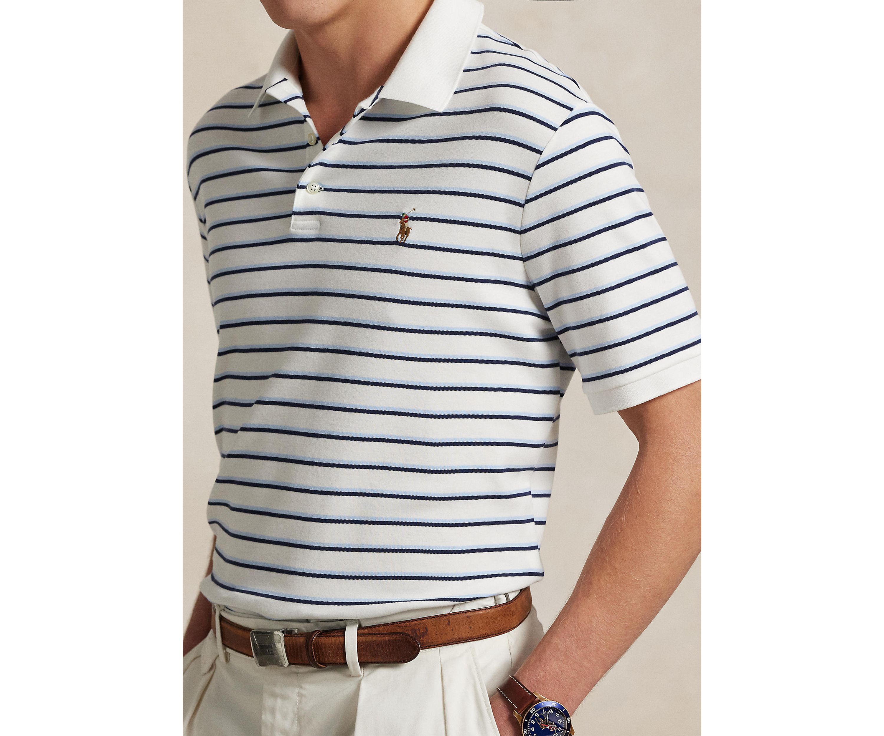 Classic Fit Striped Soft Cotton Polo Shirt