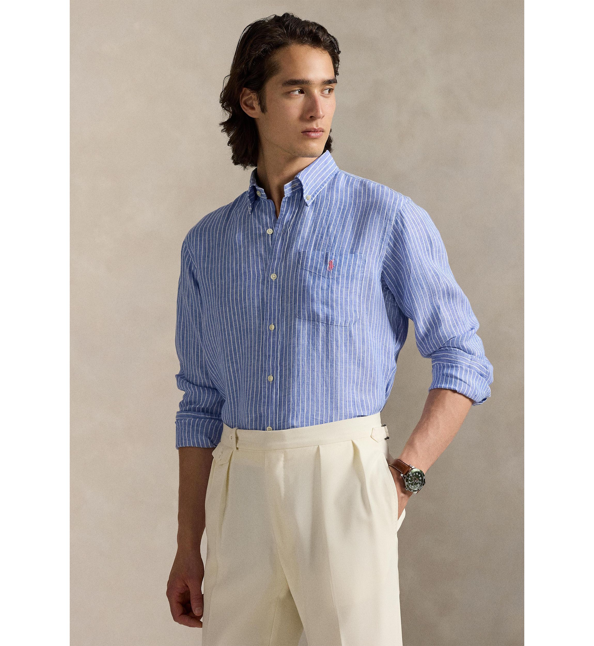 Classic Fit Striped Linen Shirt