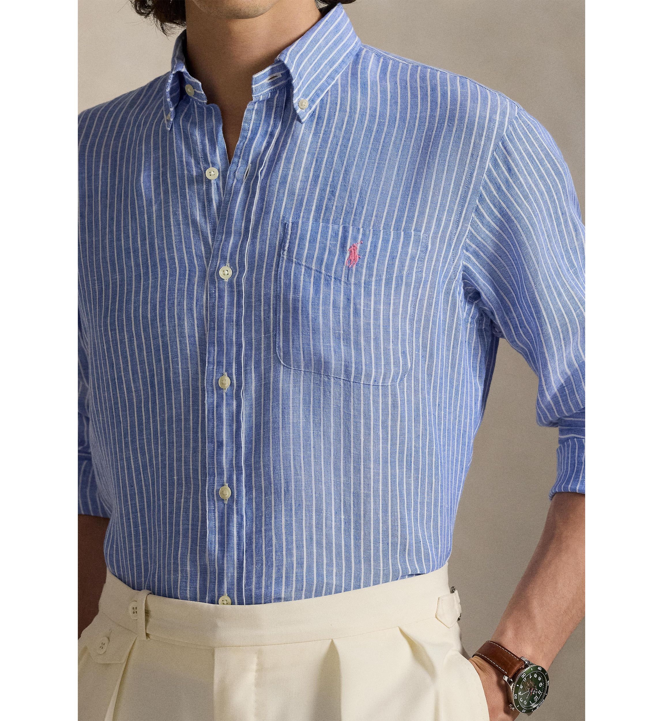 Classic Fit Striped Linen Shirt
