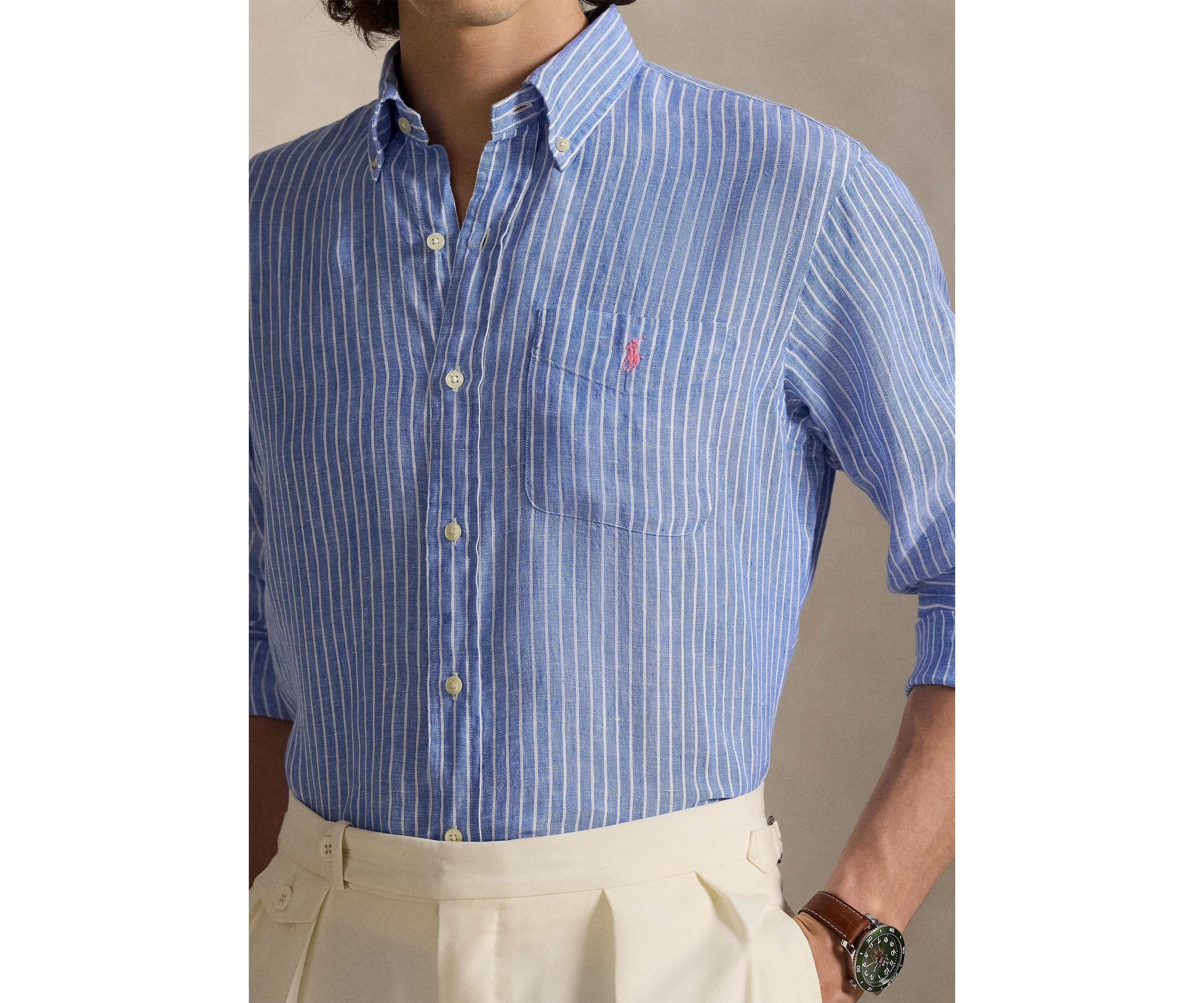 Classic Fit Striped Linen Shirt