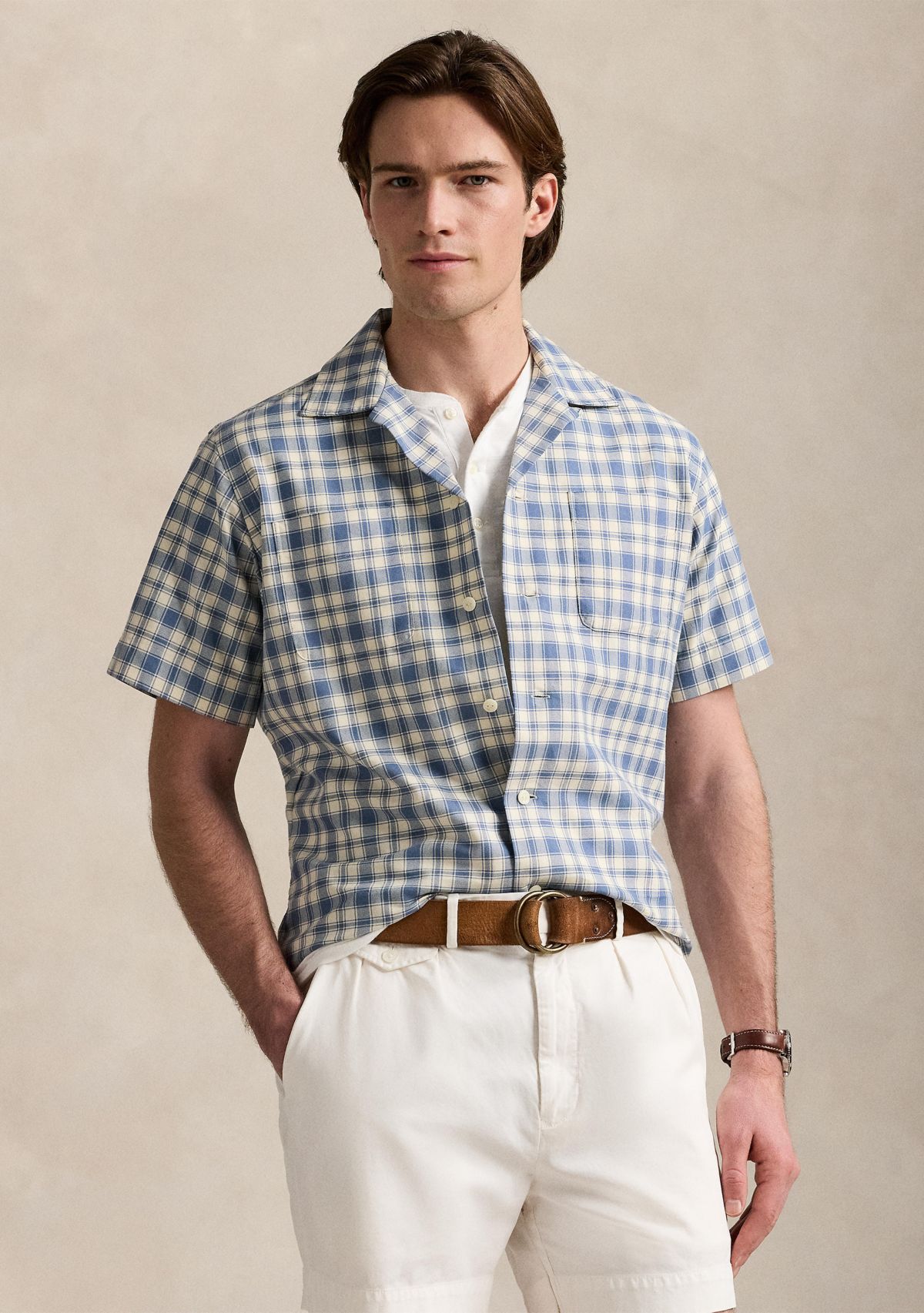 Classic Fit Plaid Oxford Camp Work Shirt