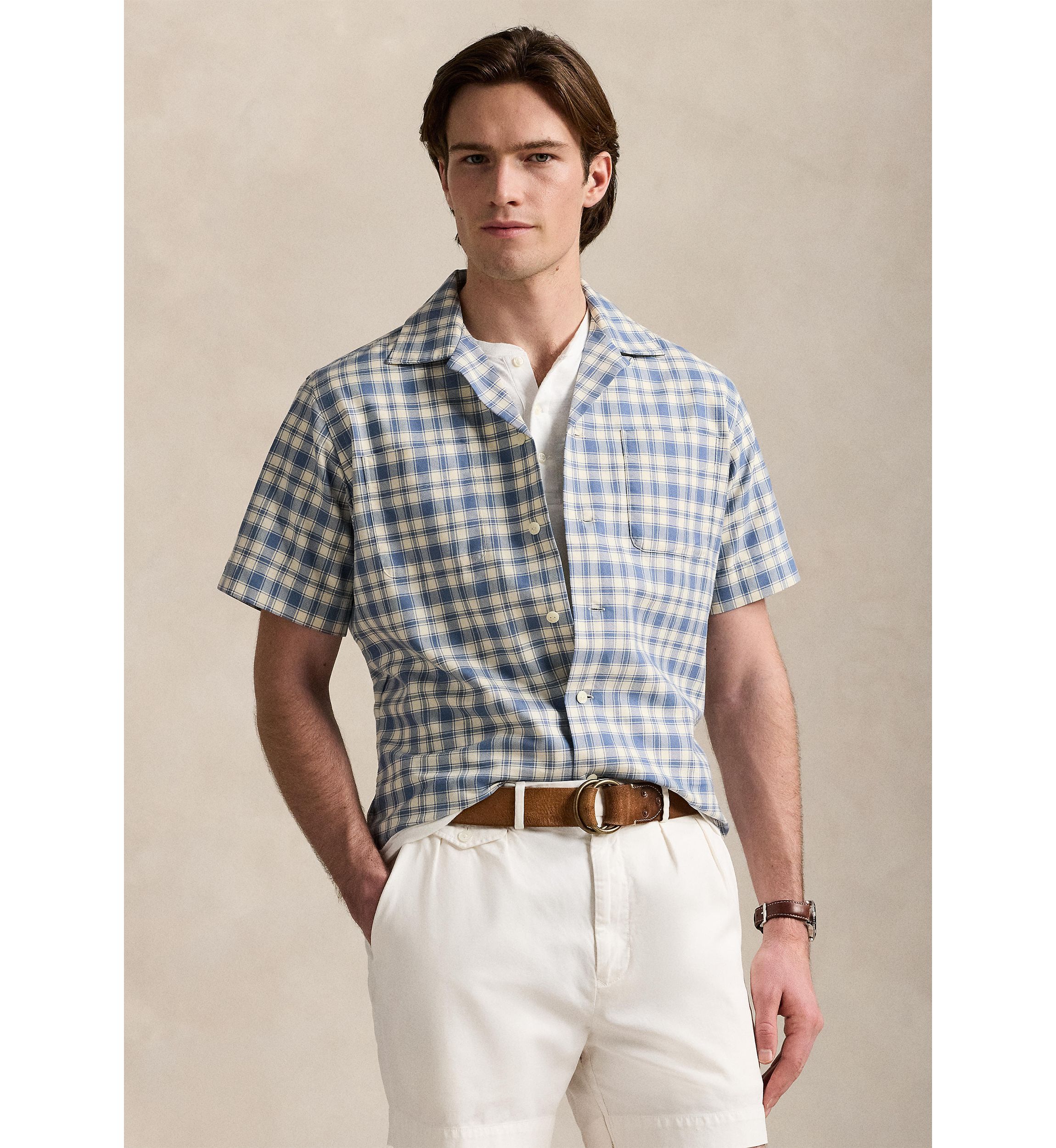 Classic Fit Plaid Oxford Camp Work Shirt