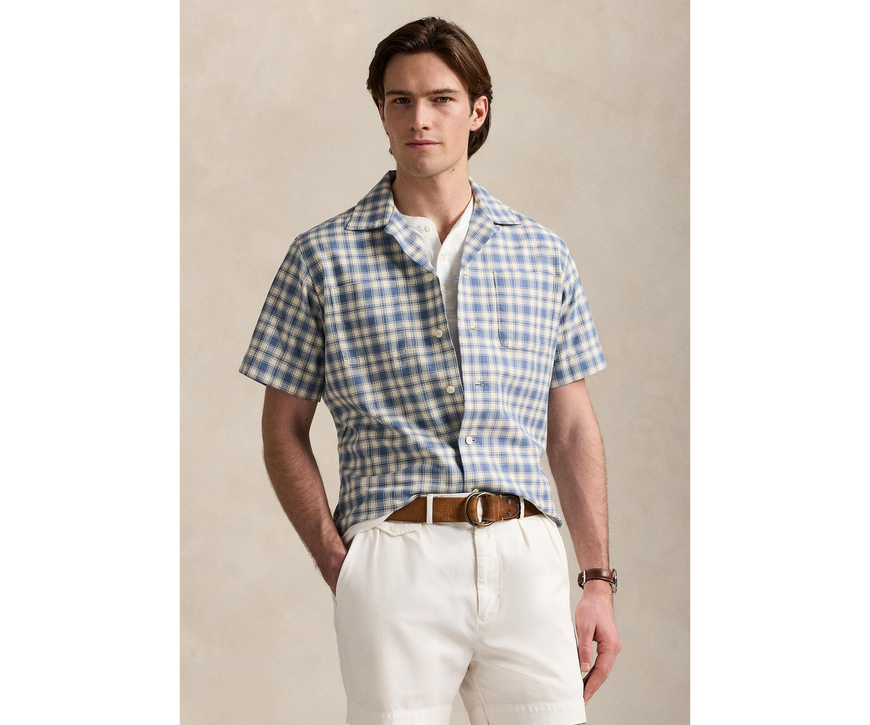 Classic Fit Plaid Oxford Camp Work Shirt