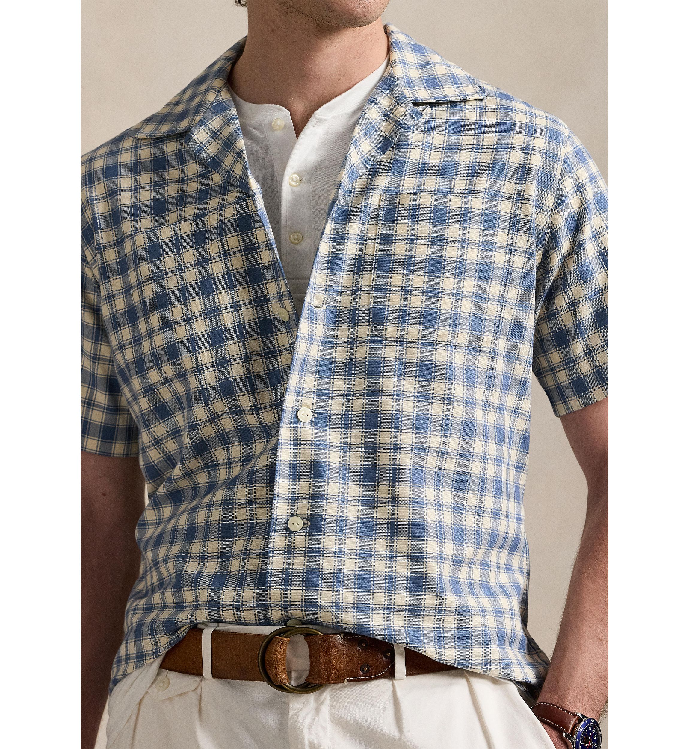 Classic Fit Plaid Oxford Camp Work Shirt