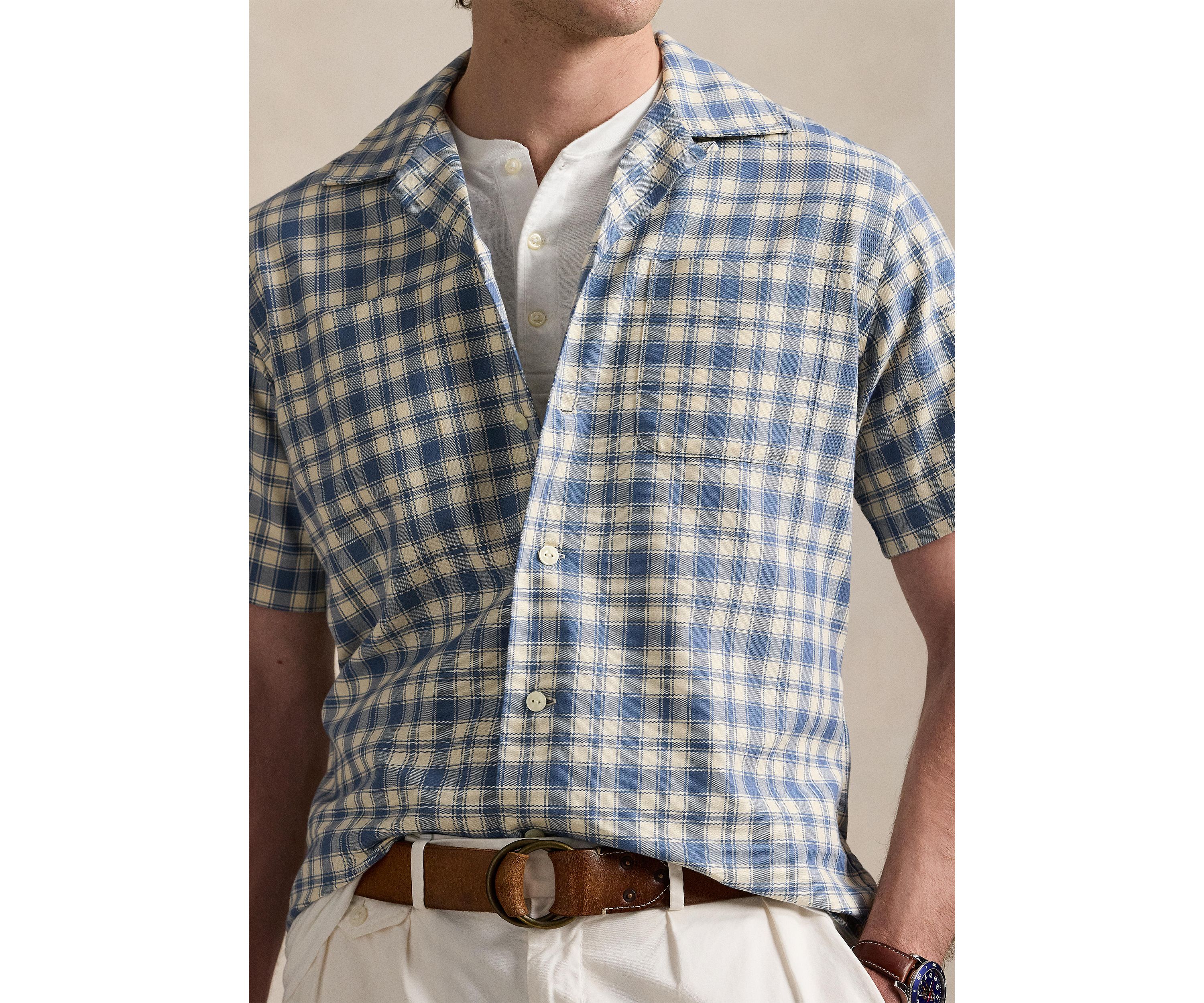 Classic Fit Plaid Oxford Camp Work Shirt