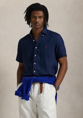 Polo Ralph Lauren Men's Classic Fit Linen Shirt, Navy Blue, 2XL