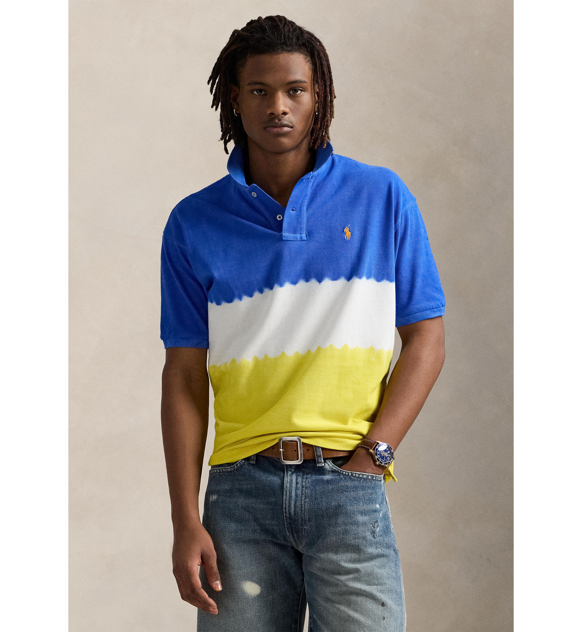 Classic Fit Dip Dyed Mesh Polo Shirt