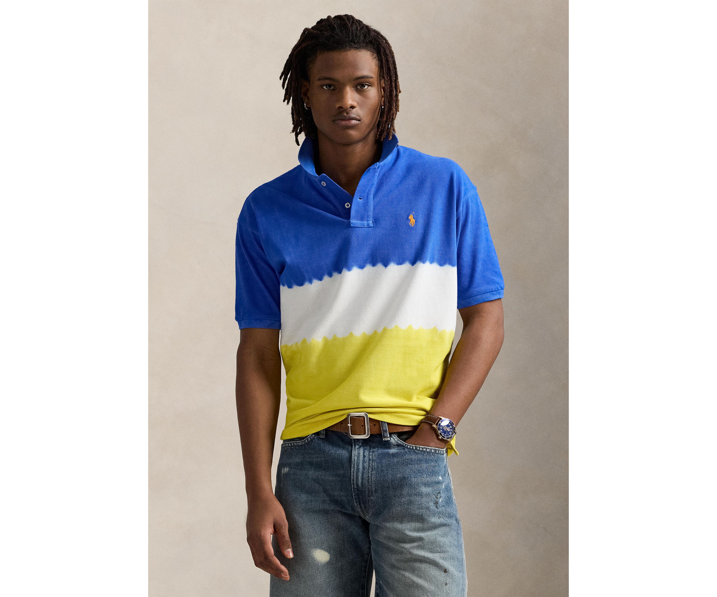 Classic Fit Dip Dyed Mesh Polo Shirt