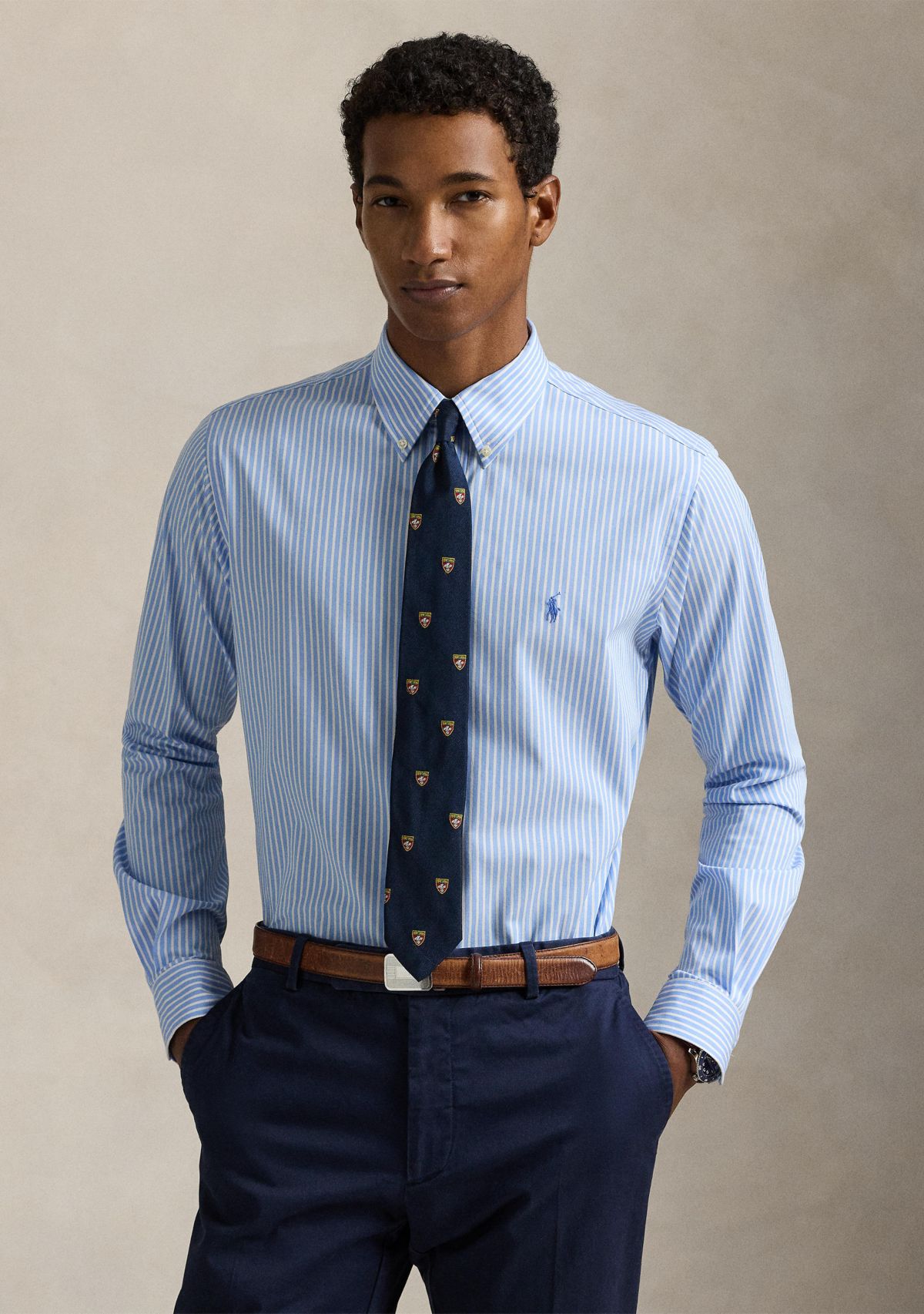 Classic Fit Striped Stretch Poplin Shirt