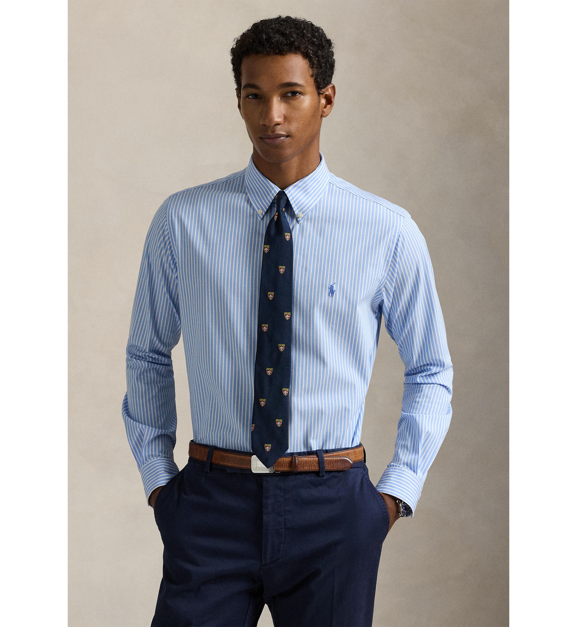 Classic Fit Striped Stretch Poplin Shirt