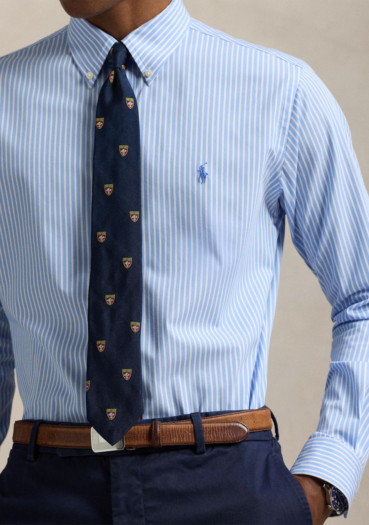 Classic Fit Striped Stretch Poplin Shirt