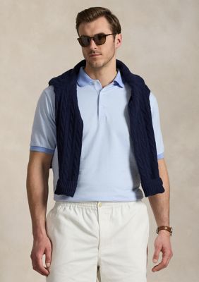 Polo Ralph Lauren Men's Big & Tall Houndstooth Jersey Polo Shirt, Blue, 2XL Long
