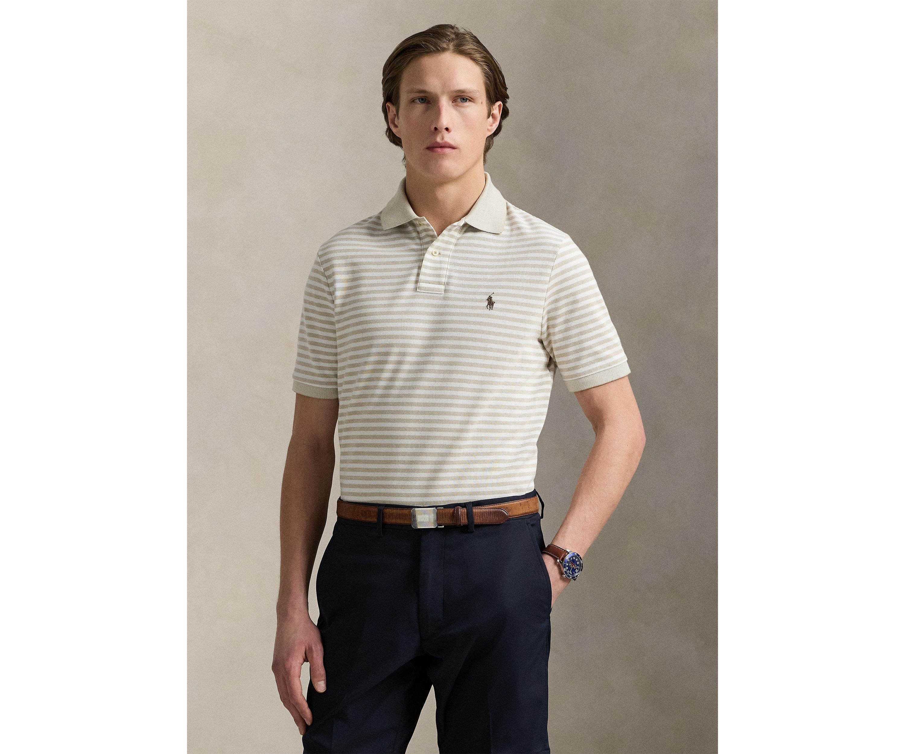 Classic Fit Striped Mesh Polo Shirt