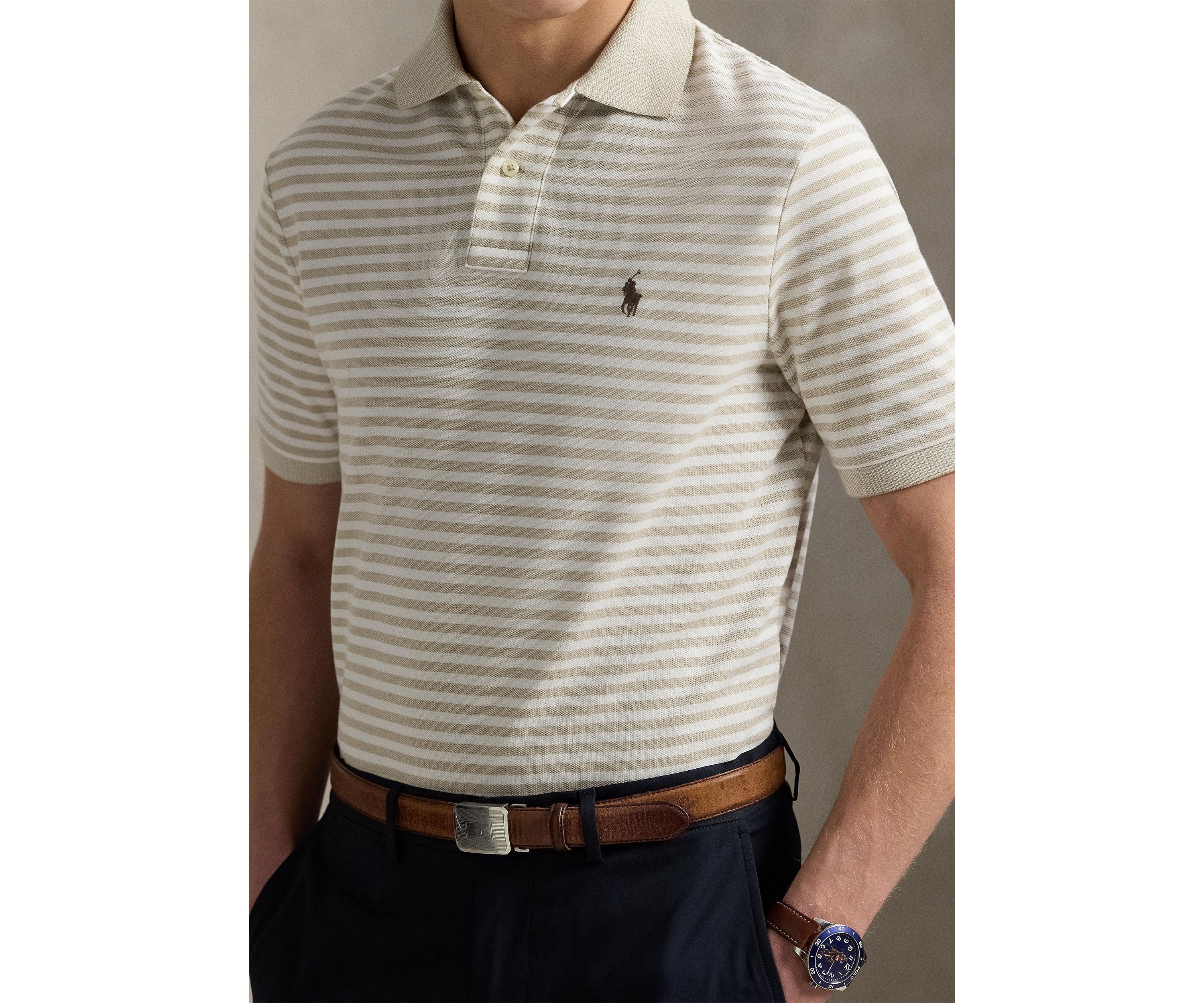 Classic Fit Striped Mesh Polo Shirt