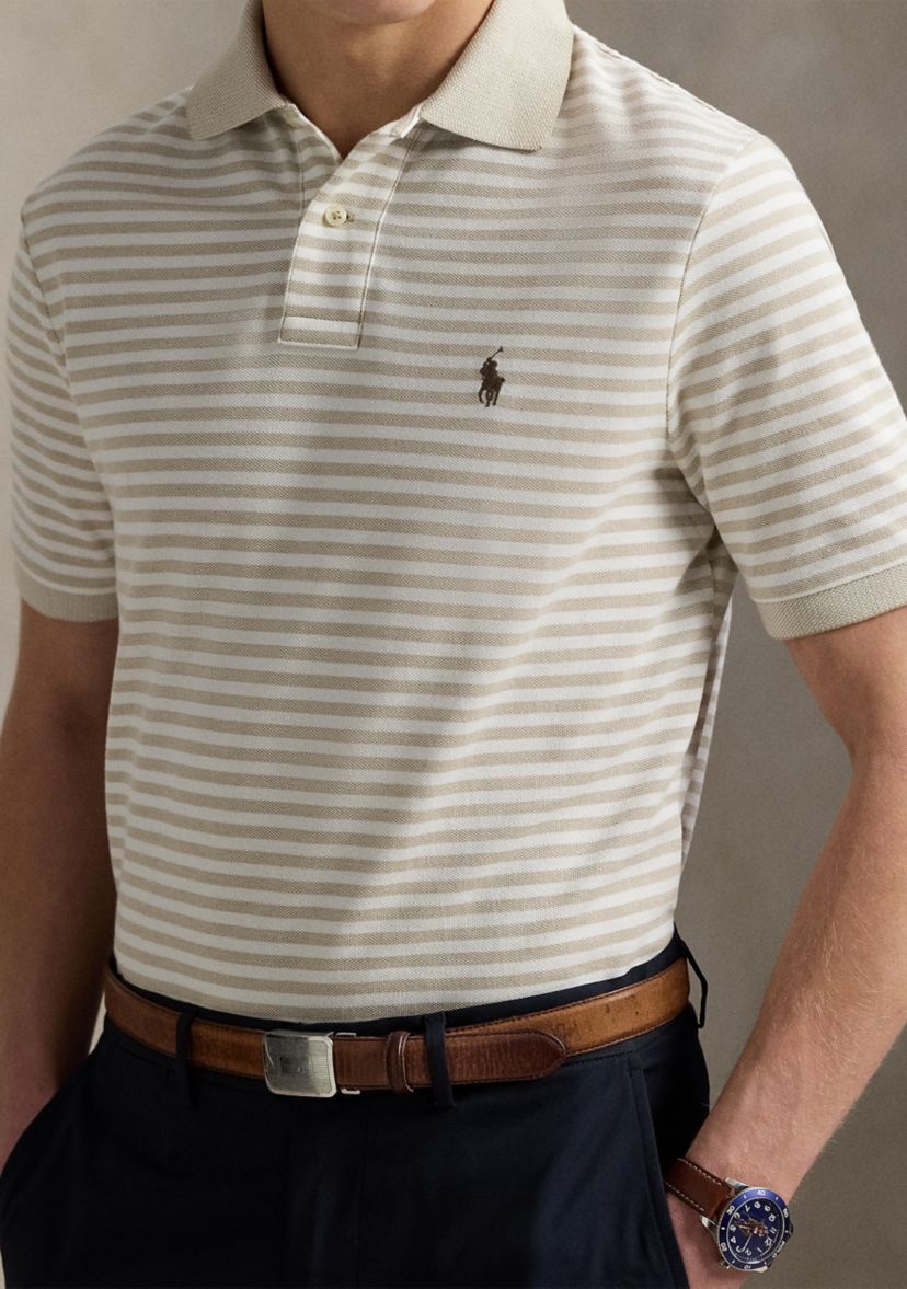 Classic Fit Striped Mesh Polo Shirt