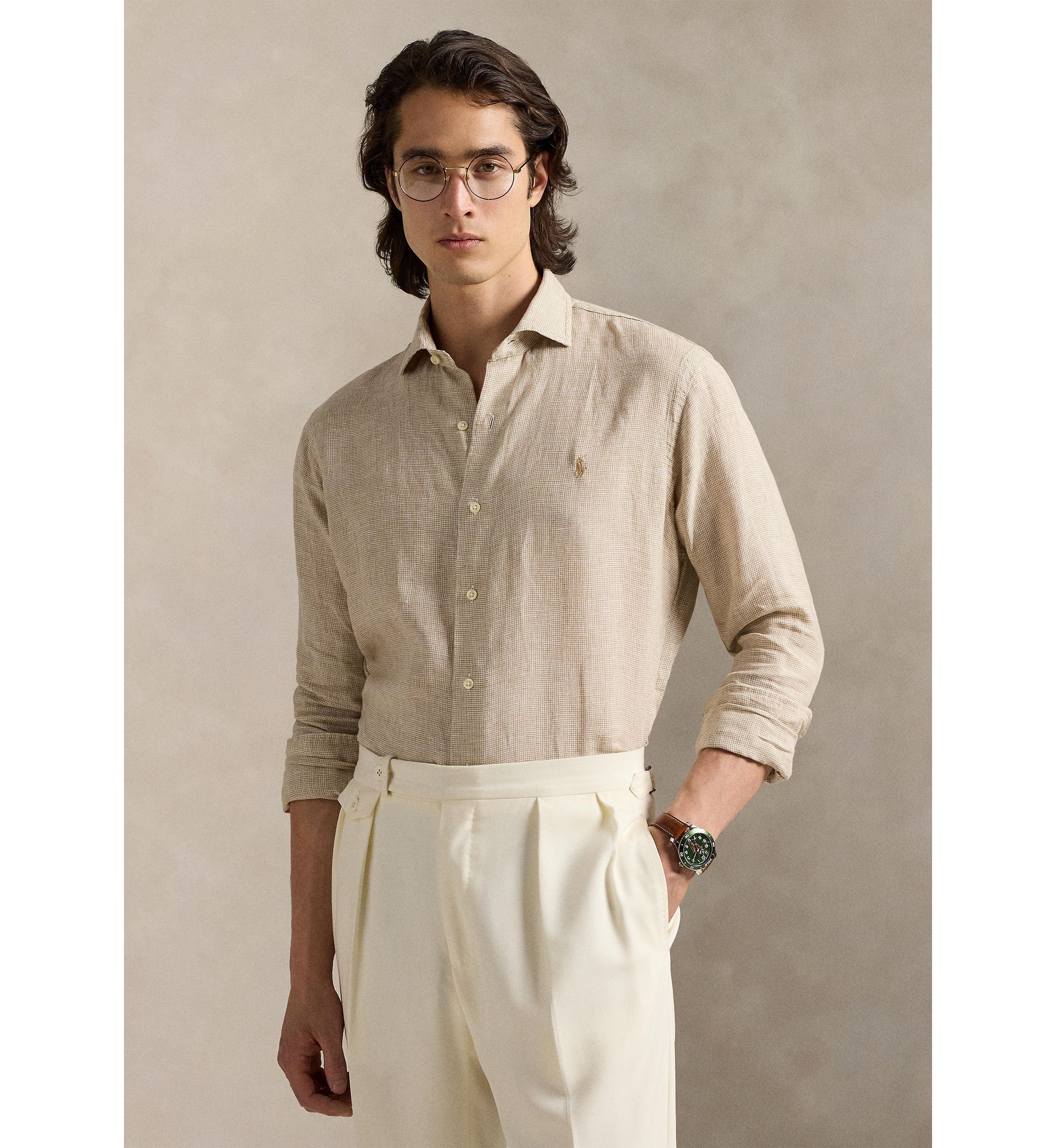 Classic Fit Houndstooth Linen Shirt
