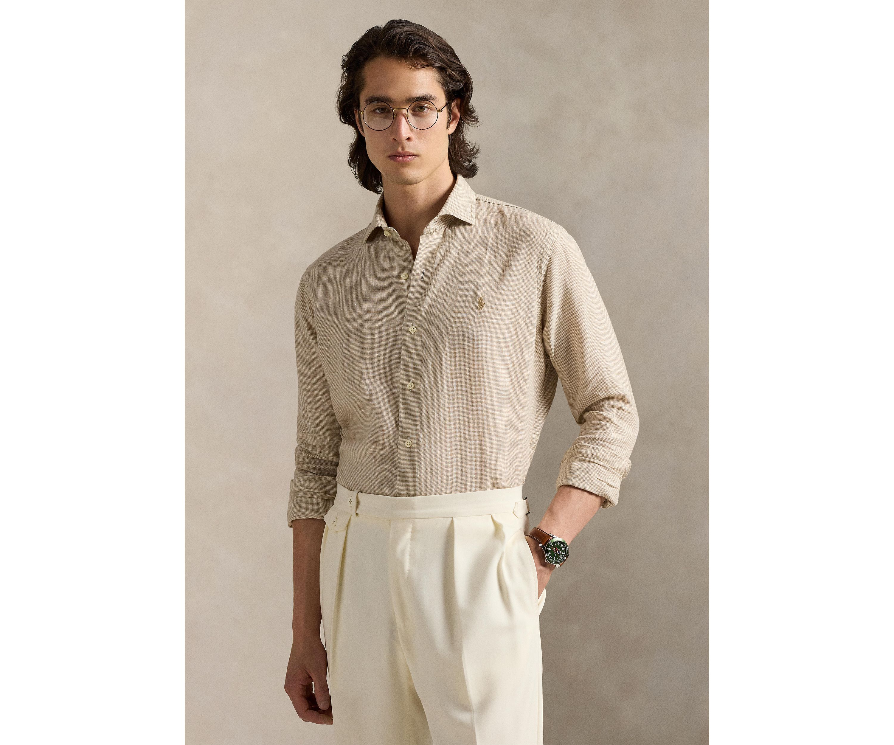 Classic Fit Houndstooth Linen Shirt