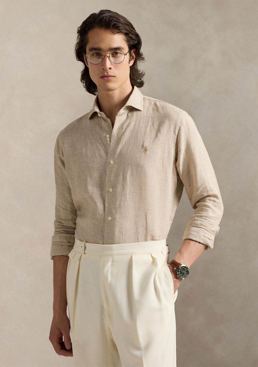 Classic Fit Houndstooth Linen Shirt