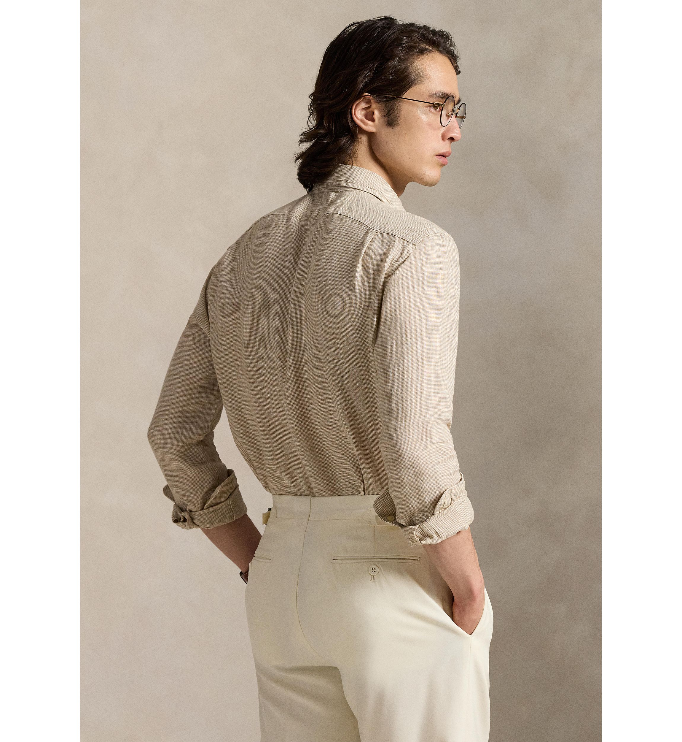 Classic Fit Houndstooth Linen Shirt
