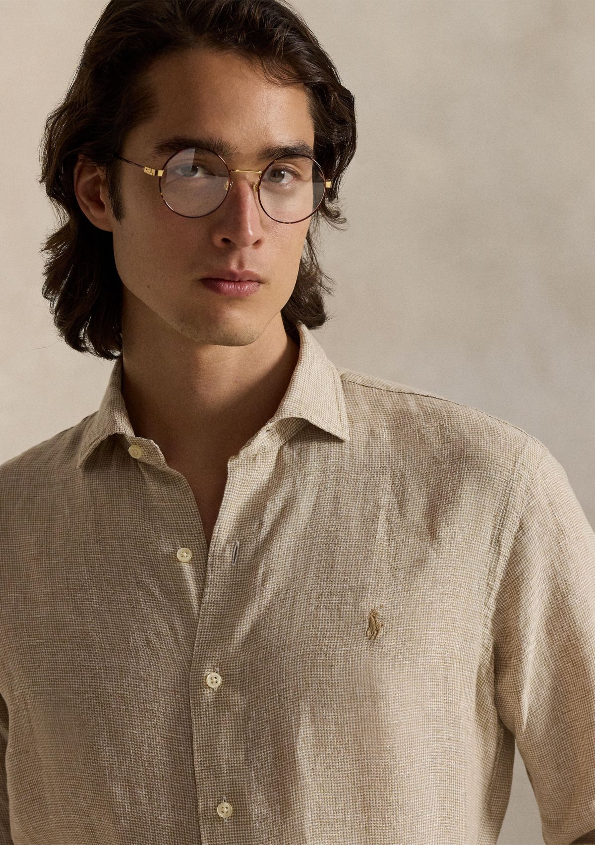 Classic Fit Houndstooth Linen Shirt