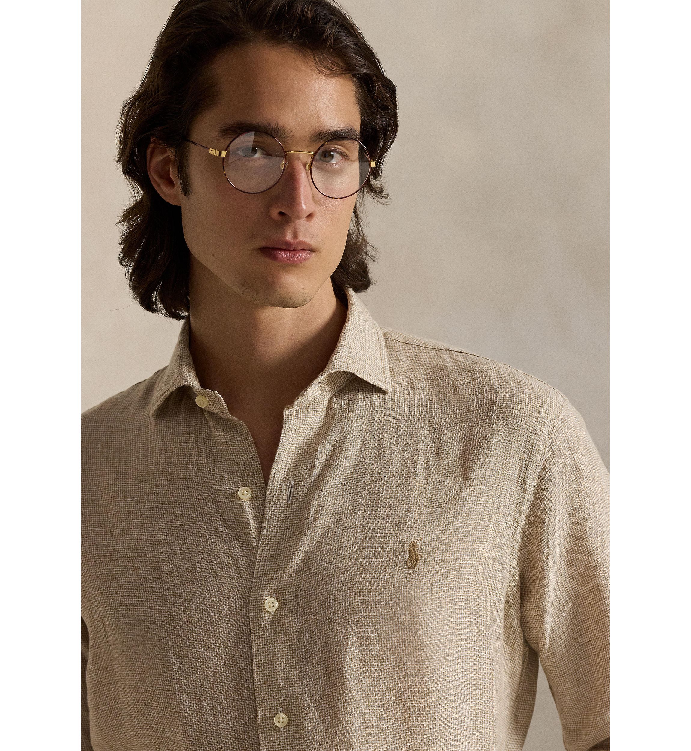 Classic Fit Houndstooth Linen Shirt