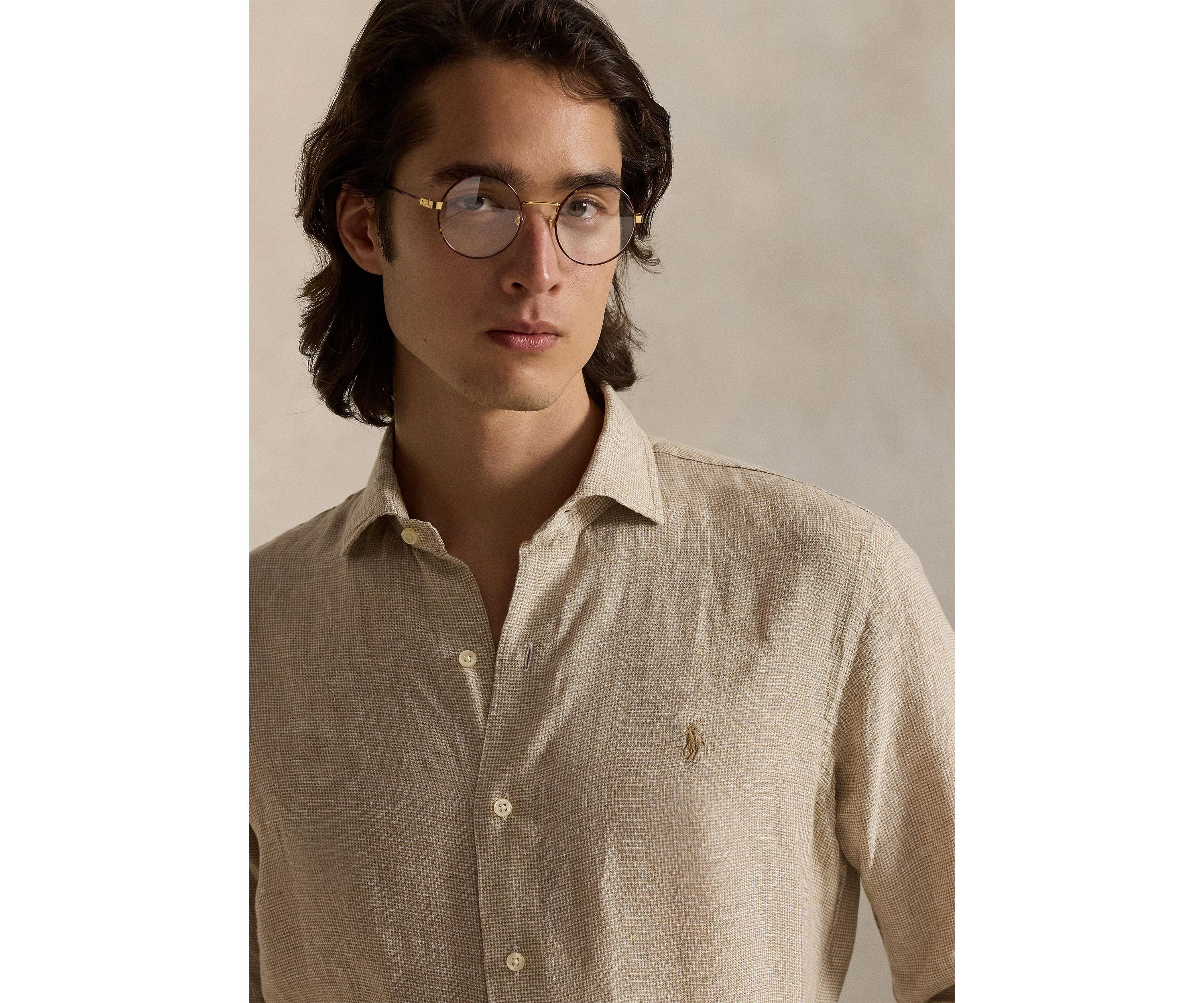 Classic Fit Houndstooth Linen Shirt