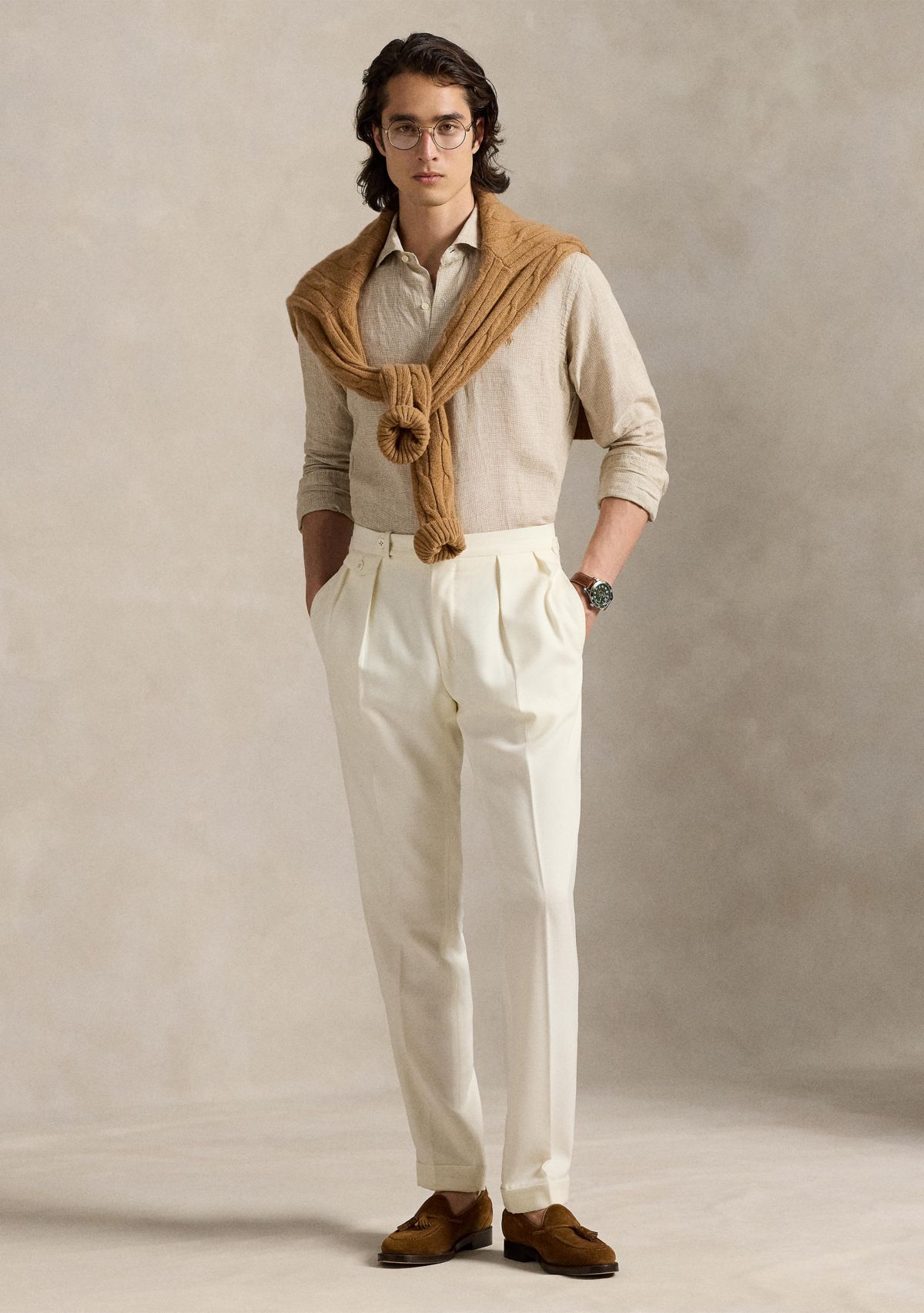 Classic Fit Houndstooth Linen Shirt