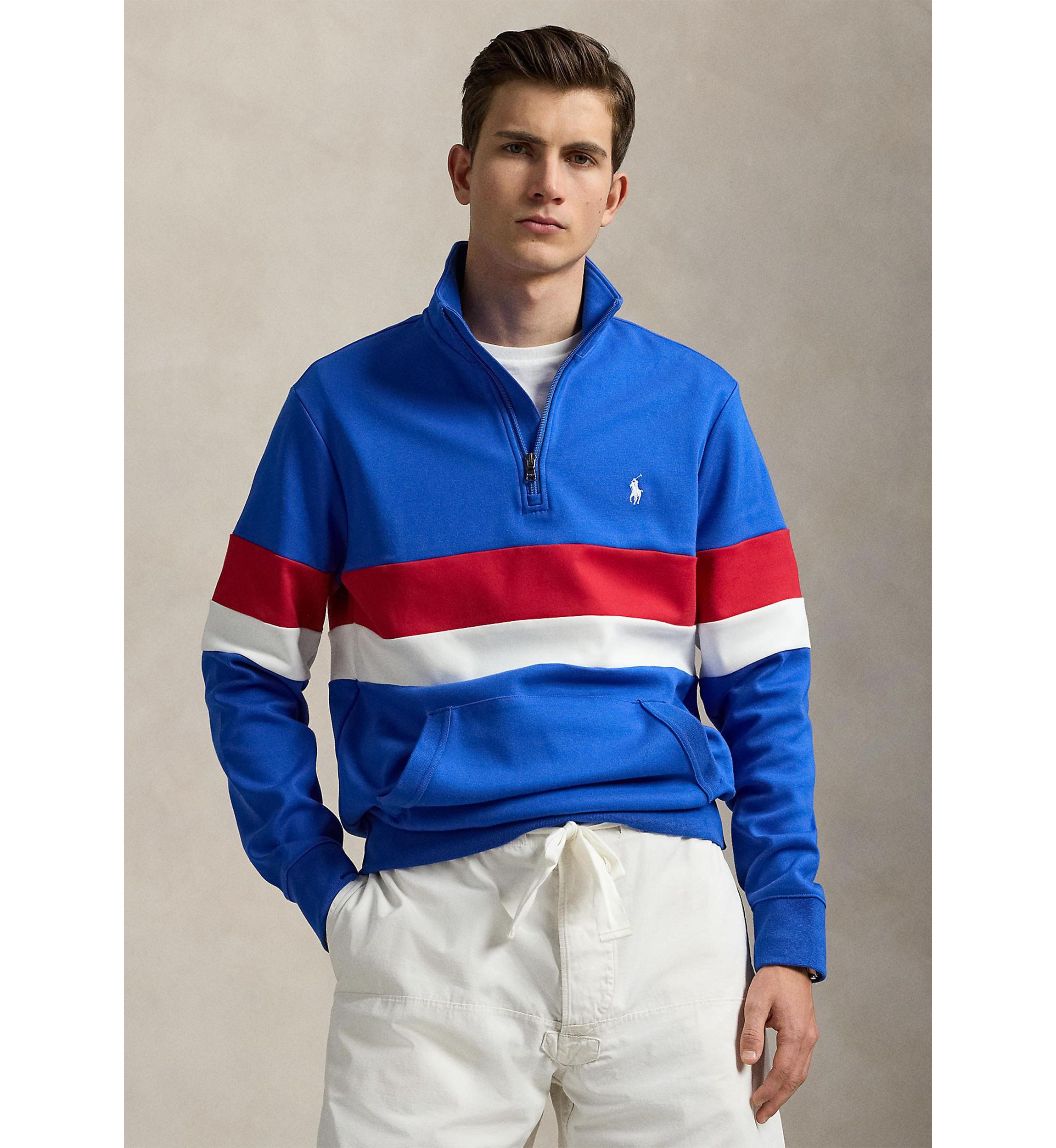 Striped Interlock Quarter-Zip Pullover