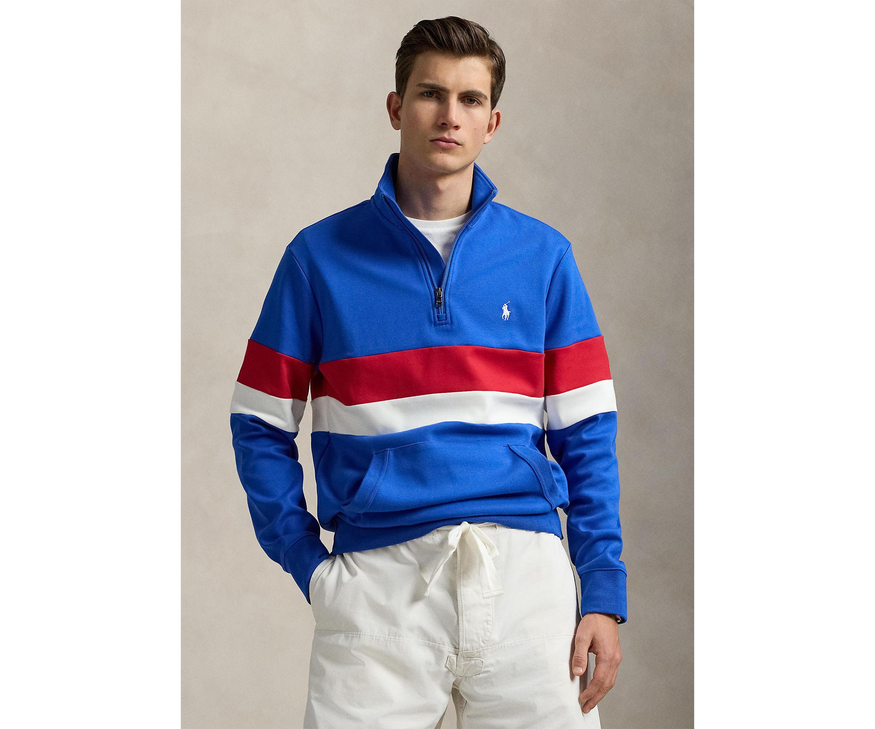 Striped Interlock Quarter-Zip Pullover